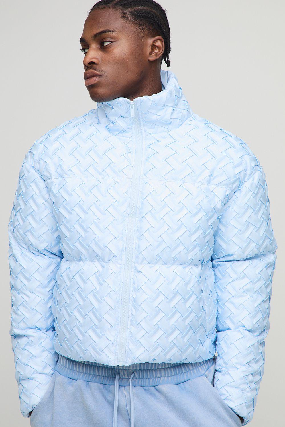 Boxy Fit Woven Textured Funnel Neck Puffer Jacket by BOOHOOMAN
