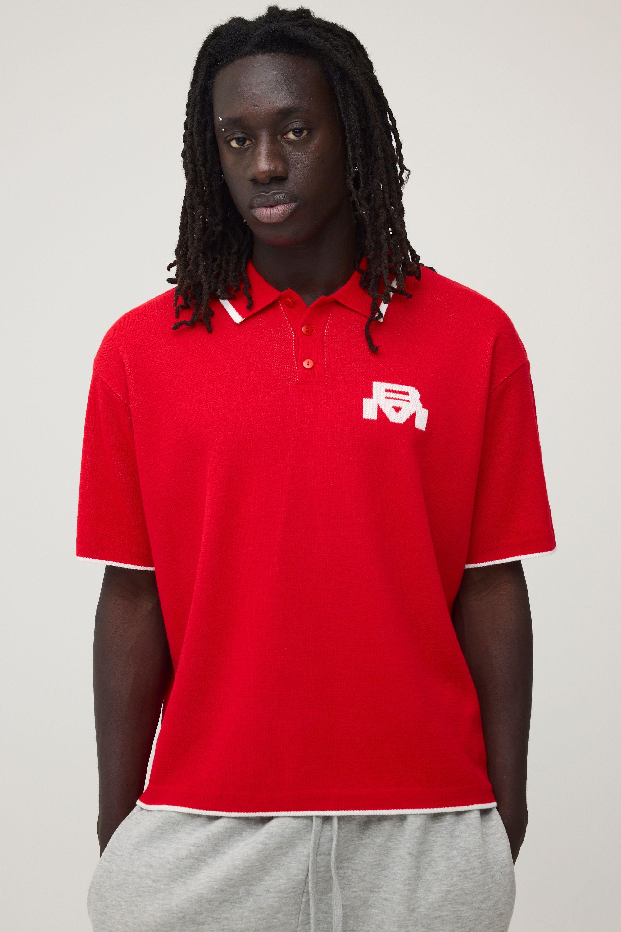 Boxy Football Jacquard Knitted Polo by BOOHOOMAN