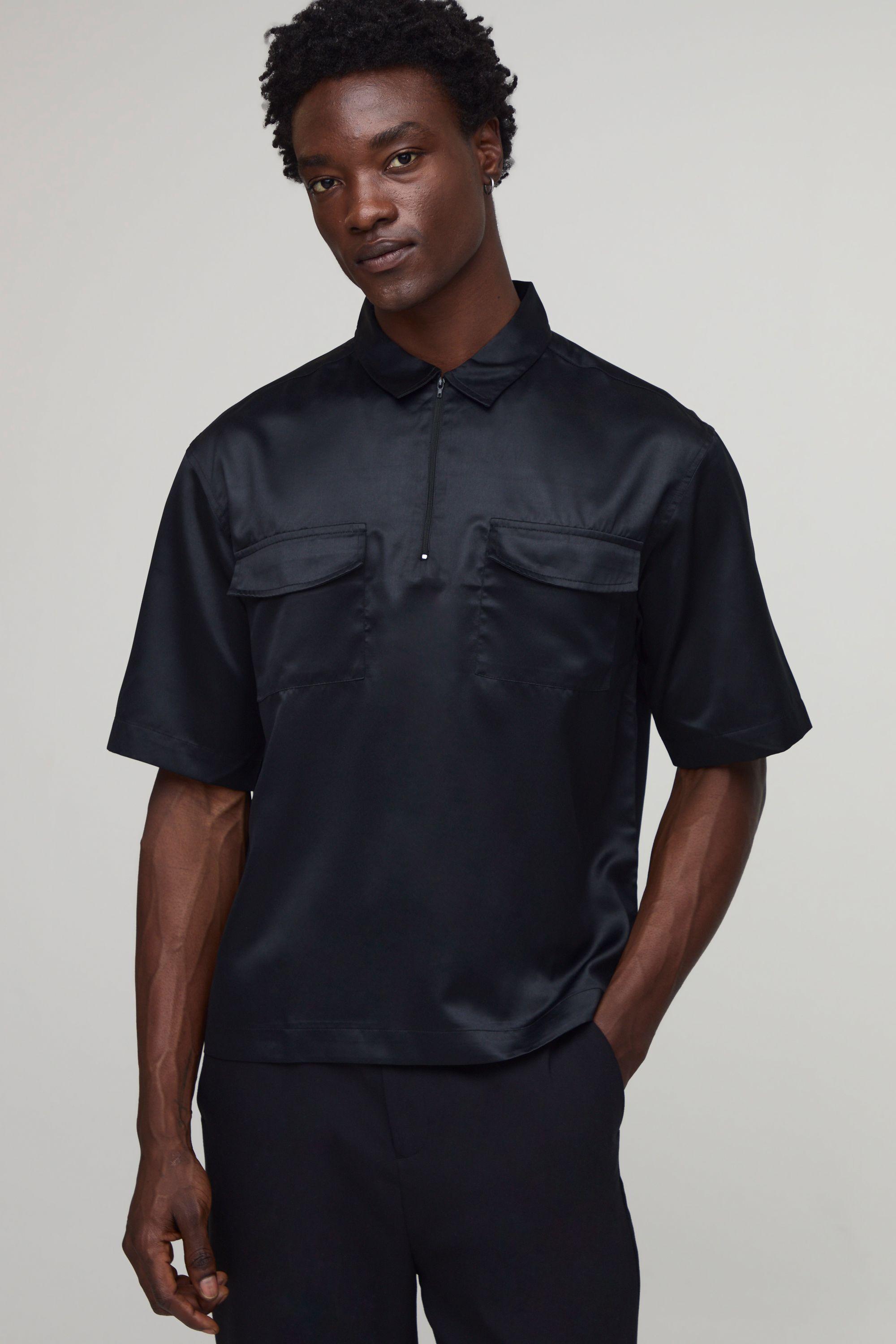 Boxy Half Sleeve Quarter Zip Shirt by BOOHOOMAN