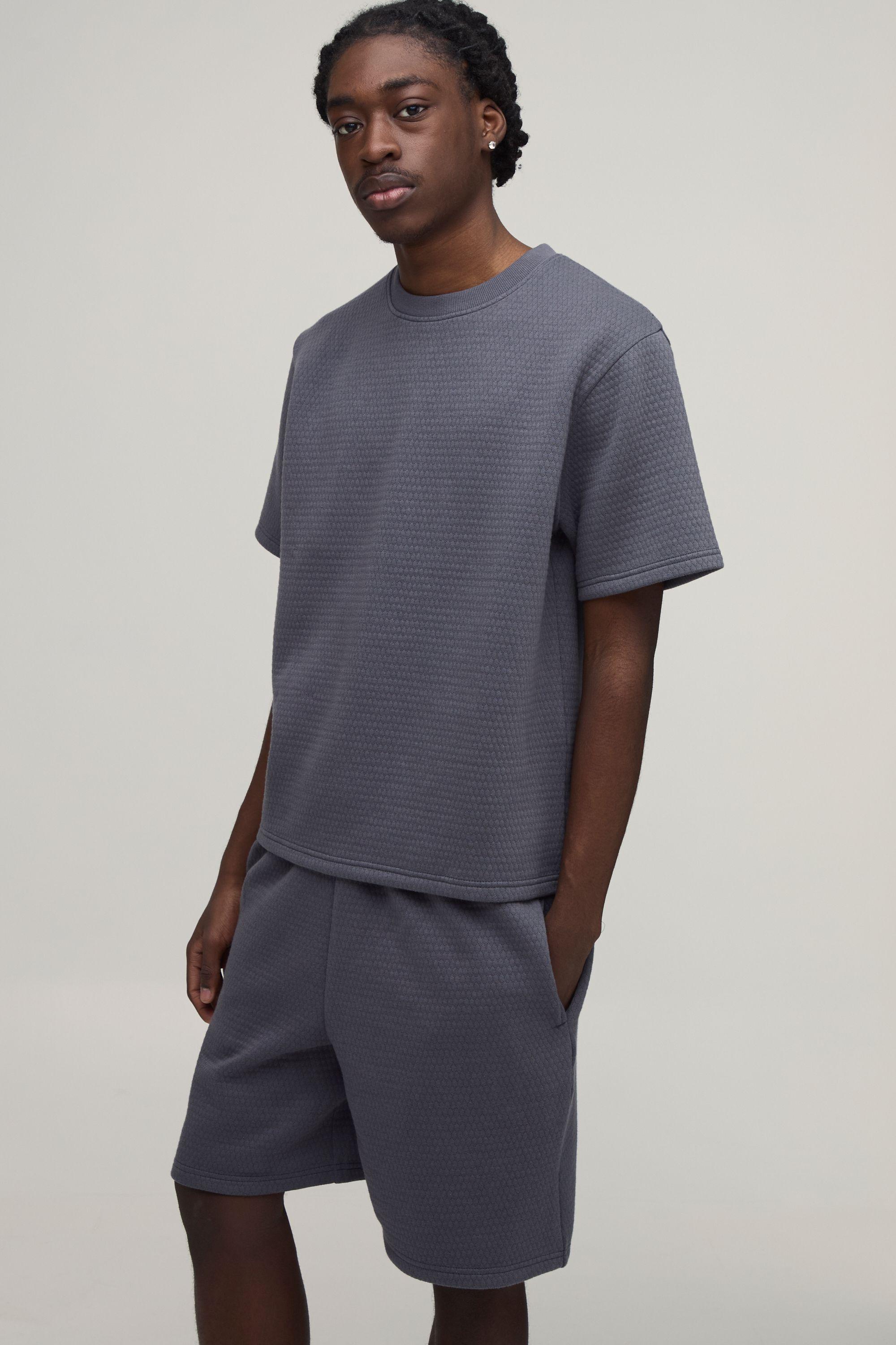 Boxy Micro Diamond Quilt T-Shirt & Baggy Shorts Set by BOOHOOMAN