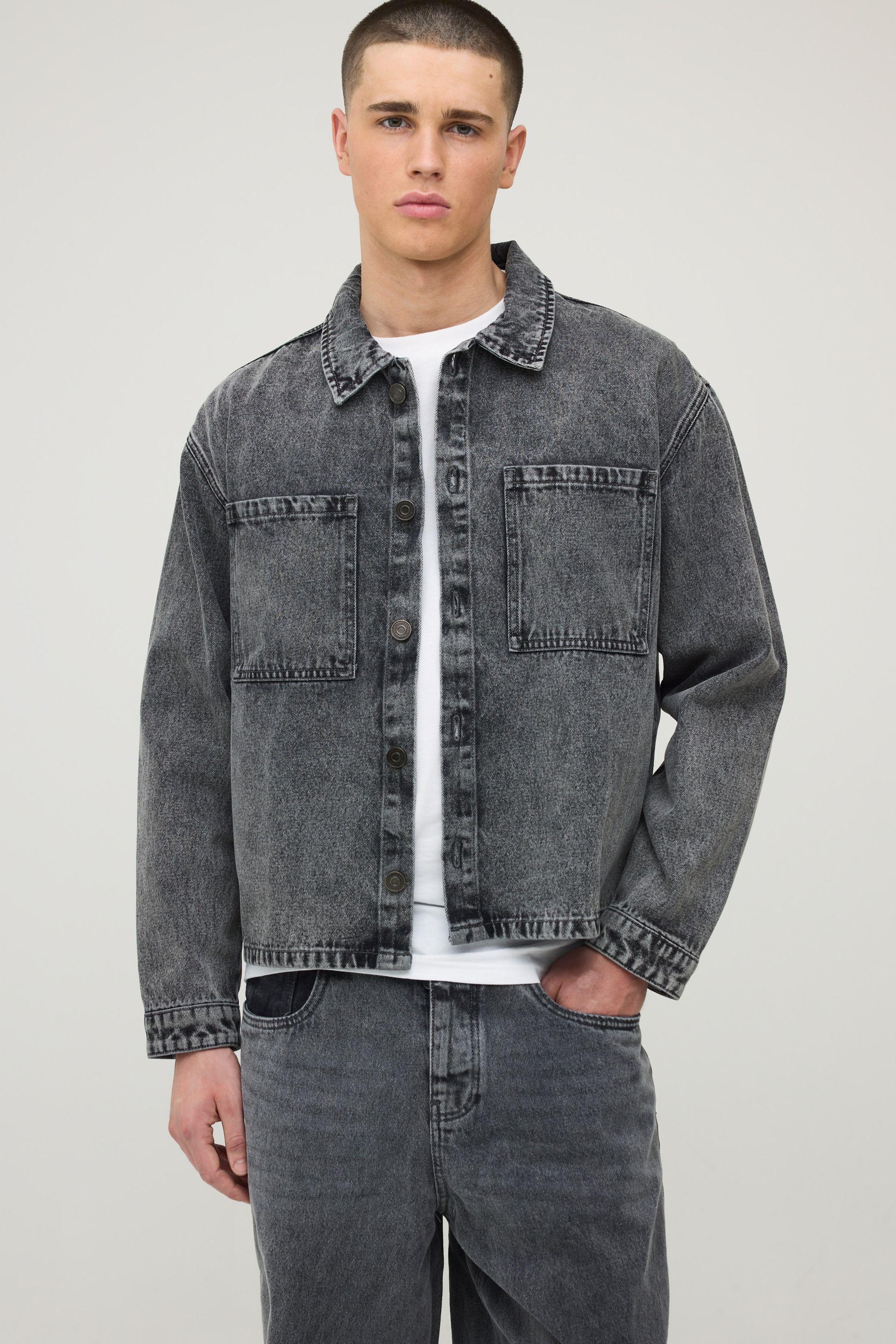 Boxy Oversized Washed Denim Overshirt Shirt by BOOHOOMAN