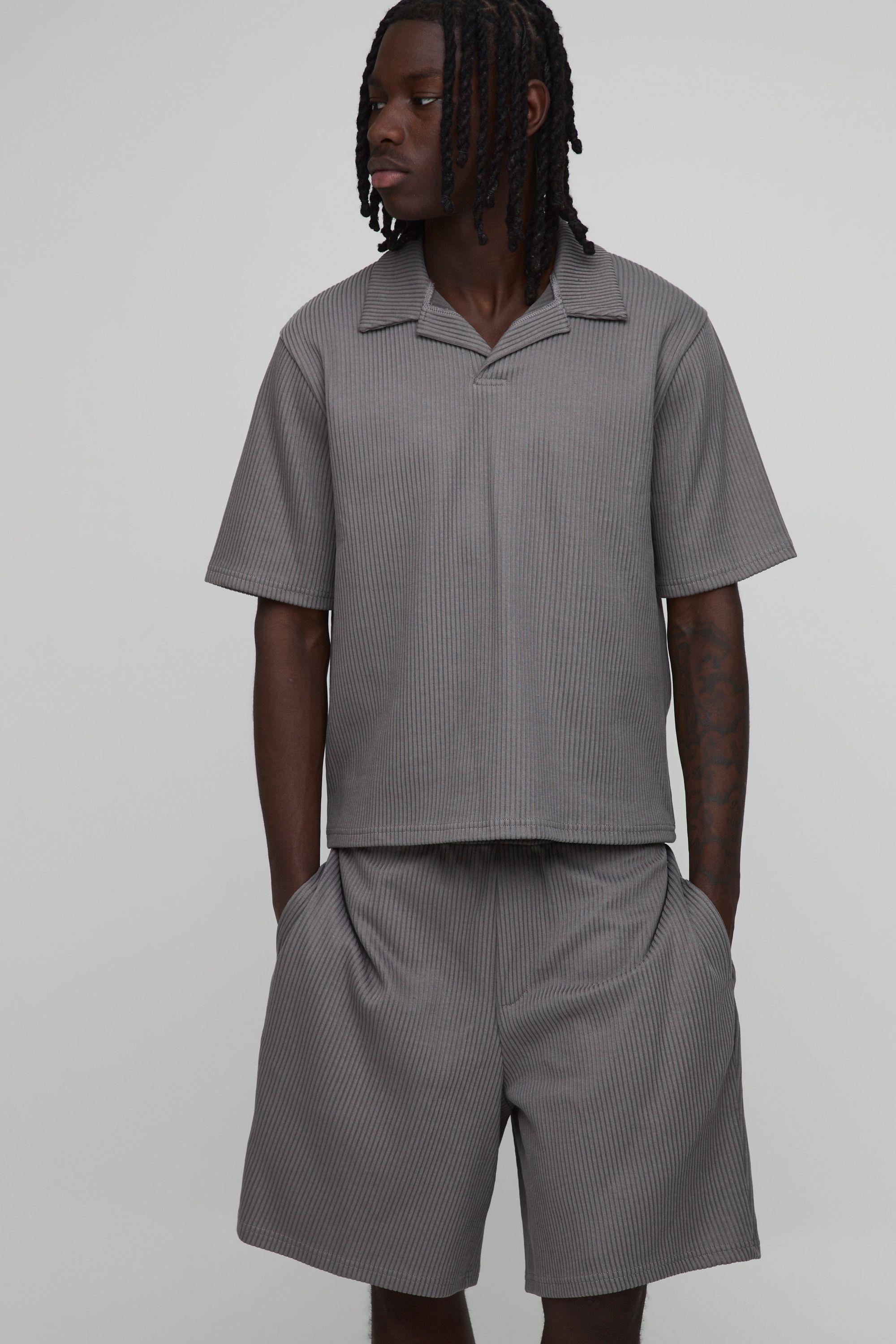 Boxy Pleated Revere Polo & Baggy Shorts Set by BOOHOOMAN