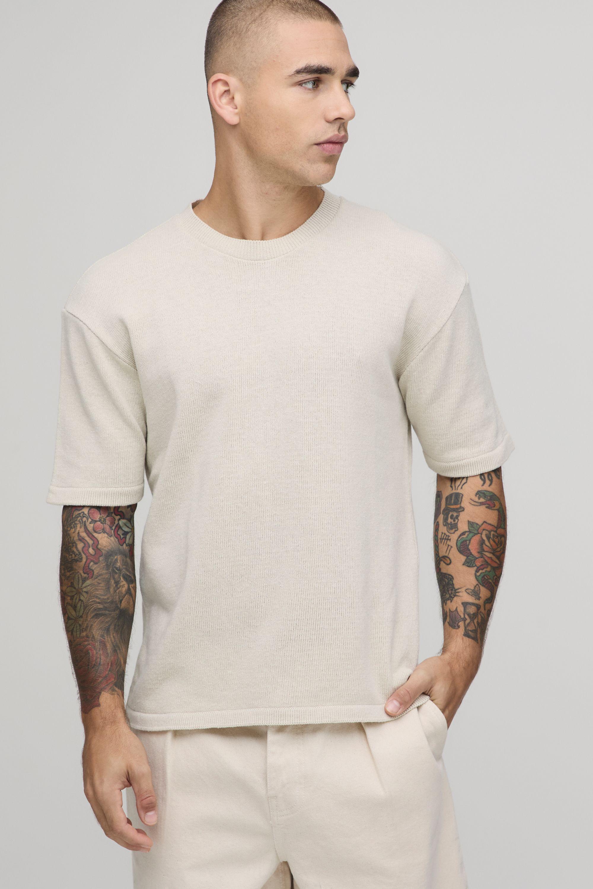 Boxy Regular Fit Cotton Blend Knitted T-Shirt by BOOHOOMAN