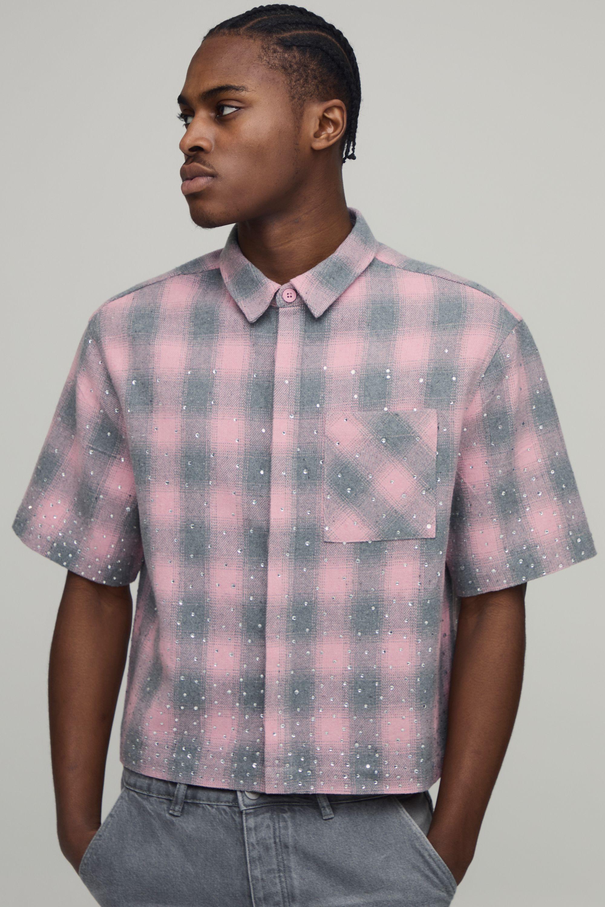 Boxy Scatter Rhinestone Half Shirt by BOOHOOMAN