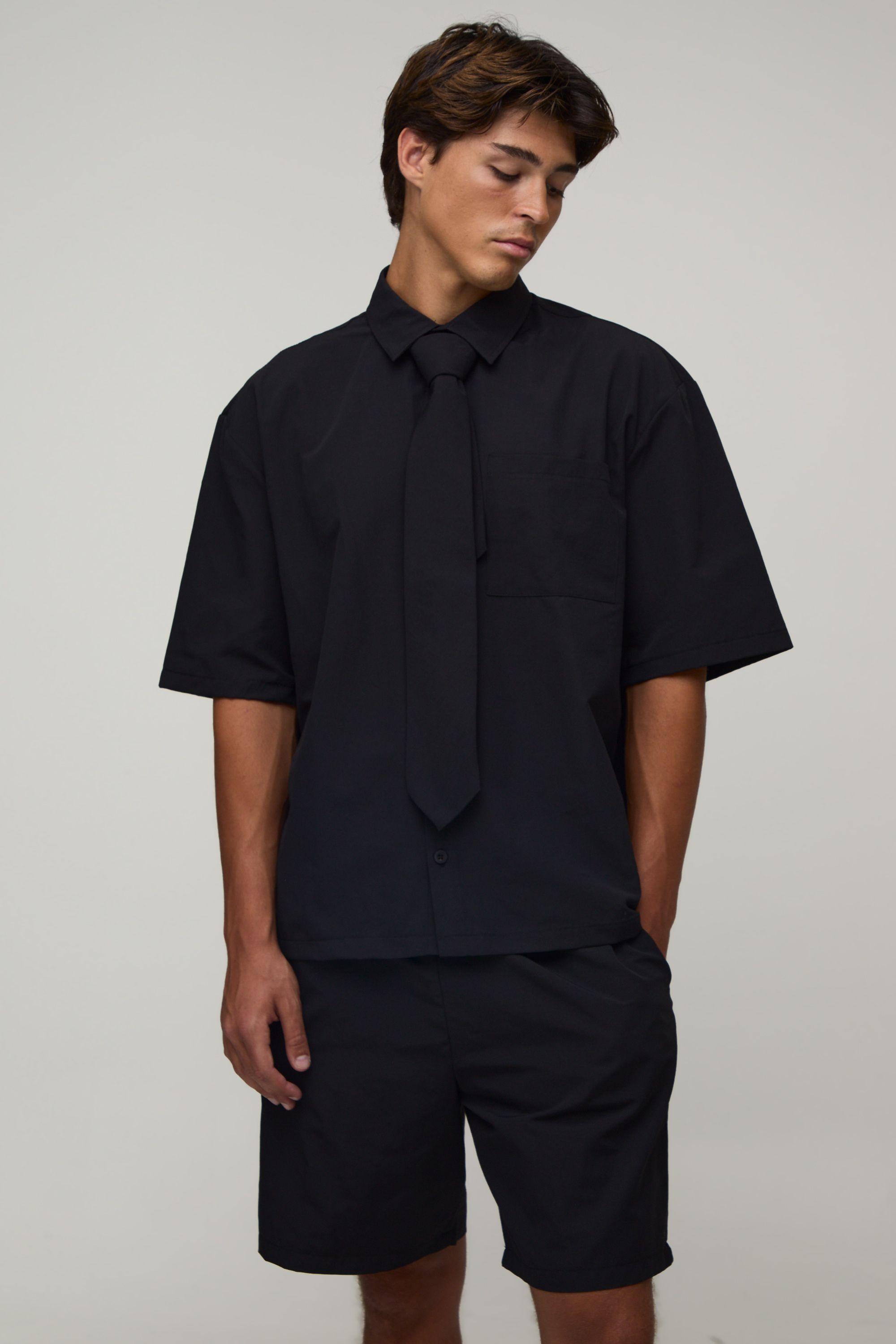 Boxy Shirt, Tie & Short Set by BOOHOOMAN