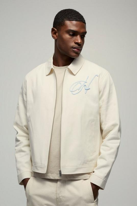 Boxy Twill Homme Rope Applique Harrington Jacket by BOOHOOMAN