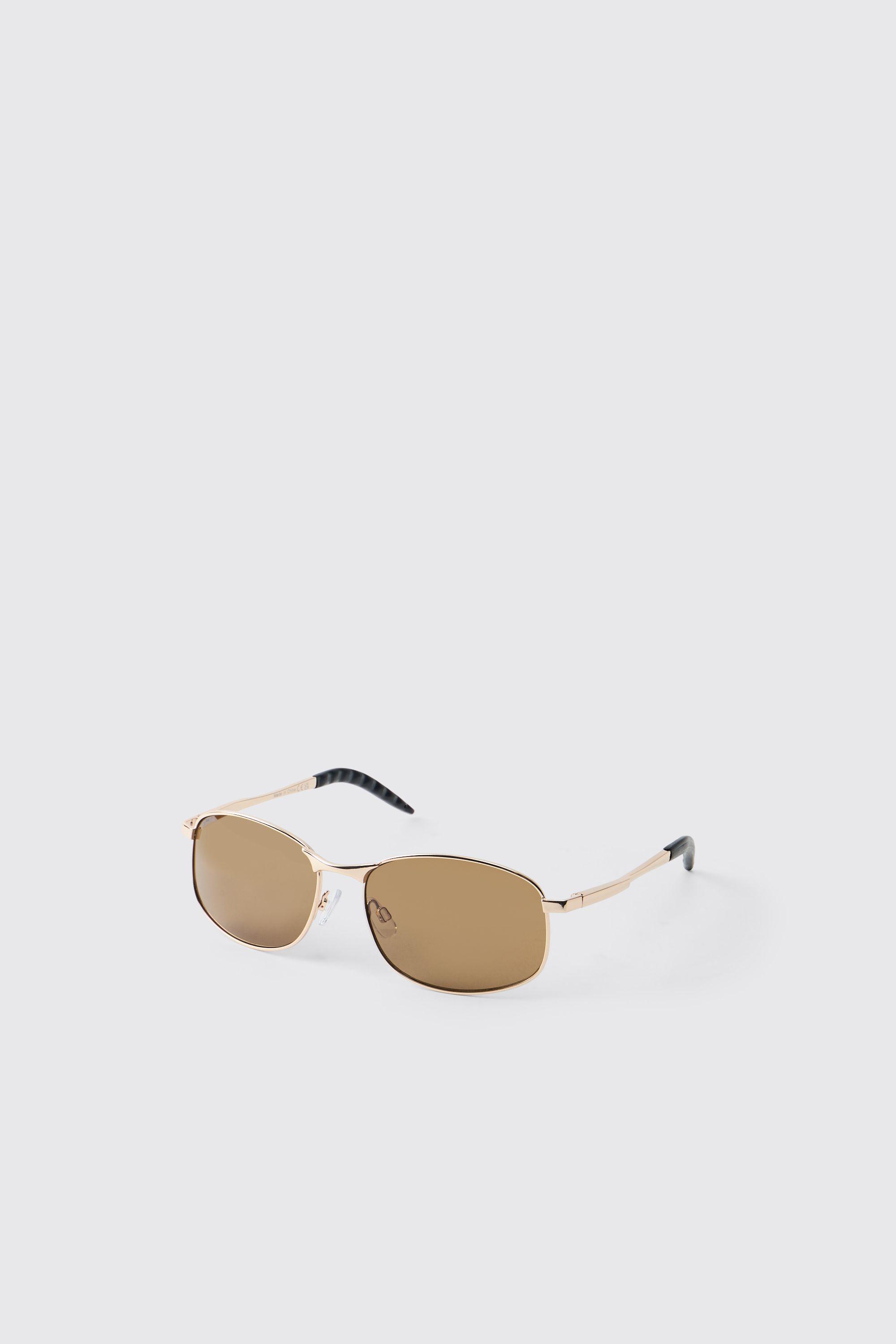 Brown Lens Rectangle Sunglasses by BOOHOOMAN