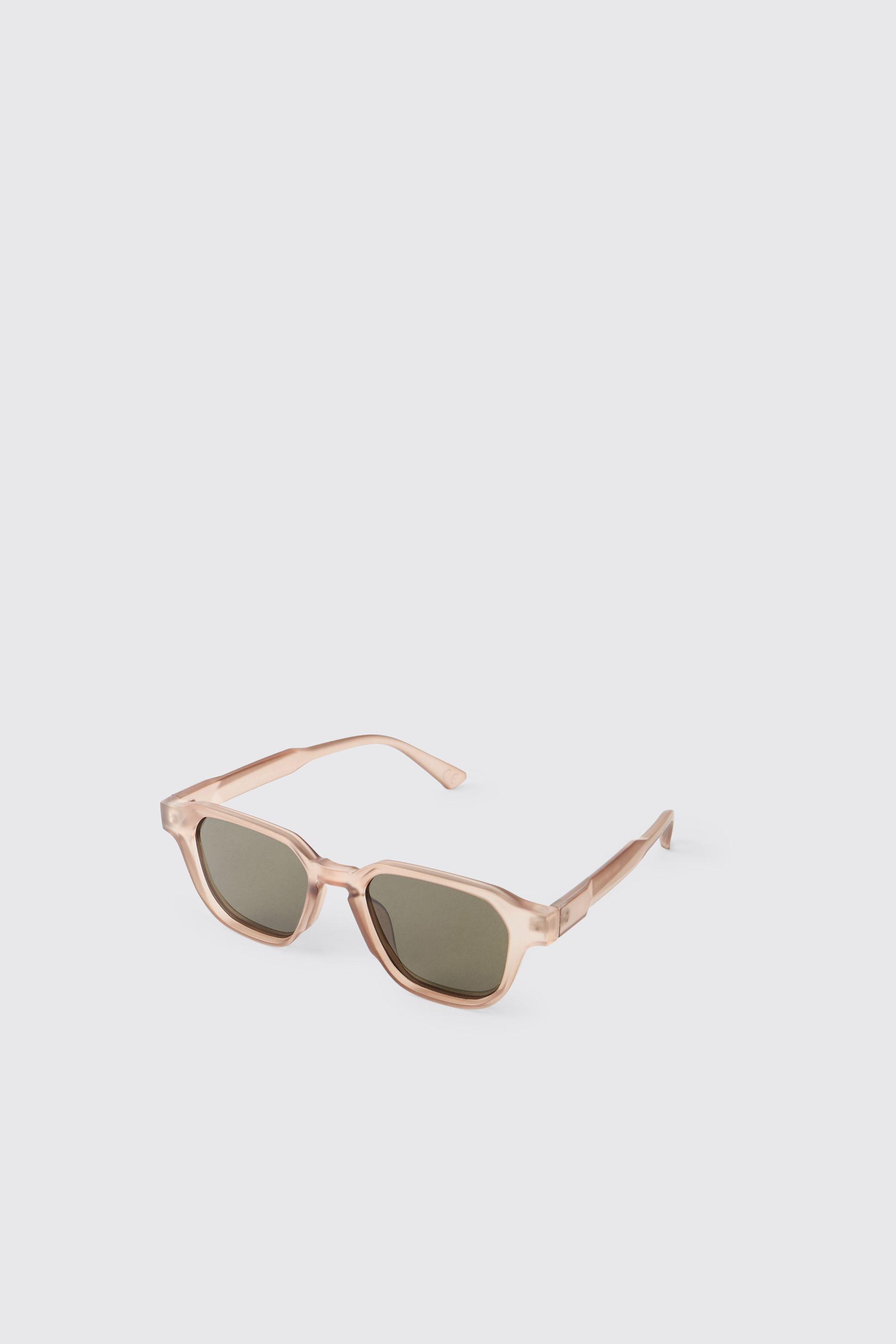 Brown Rim Rectangle Sunglasses by BOOHOOMAN