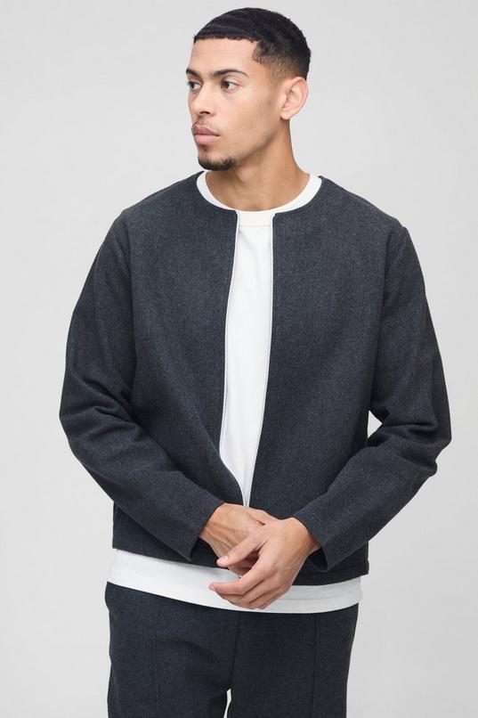 Brushed Zip Through Collarless Jacket by BOOHOOMAN