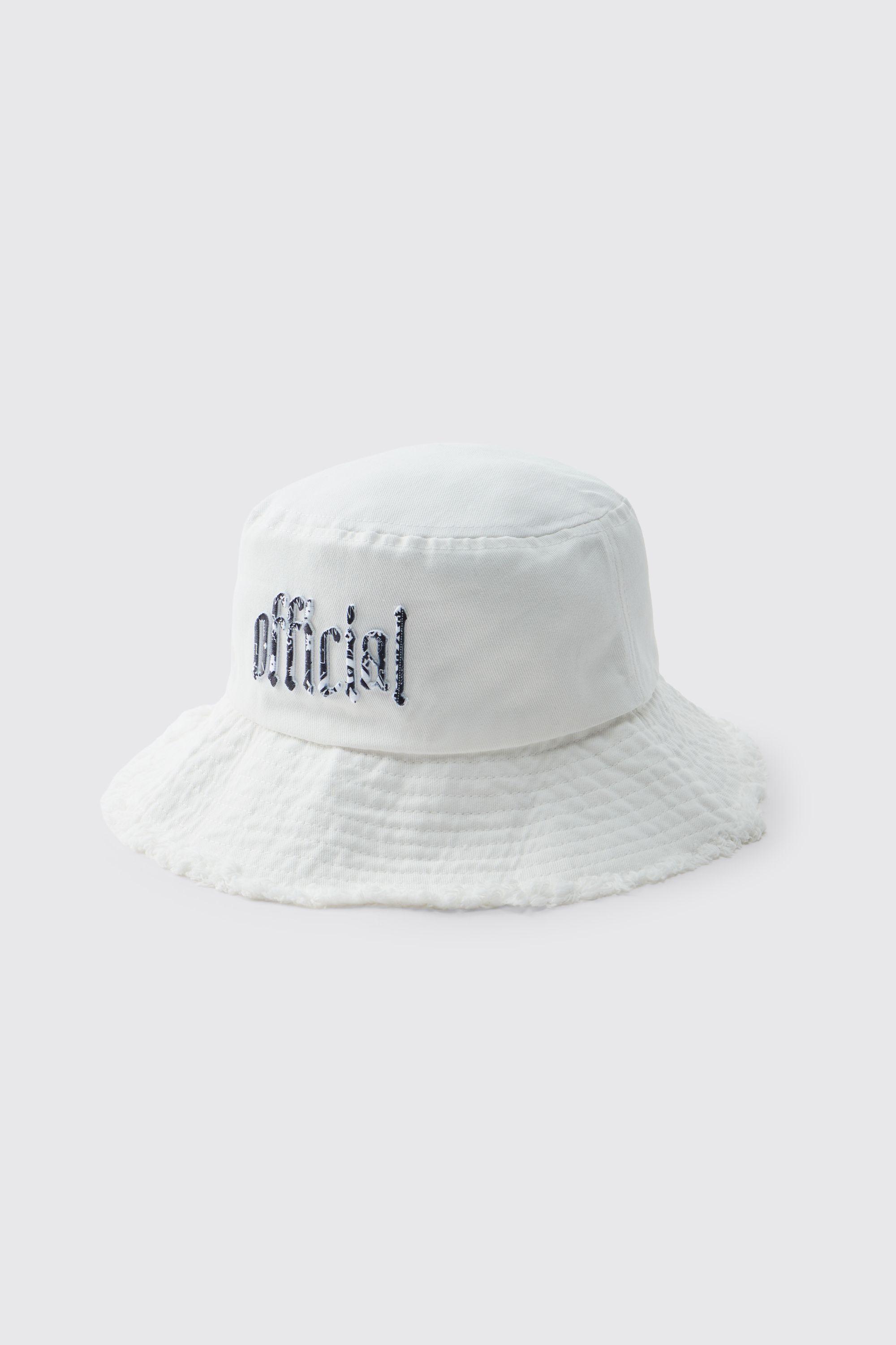 Bucket Hat With Distressed Edge Brim & Tapestry Applique by BOOHOOMAN