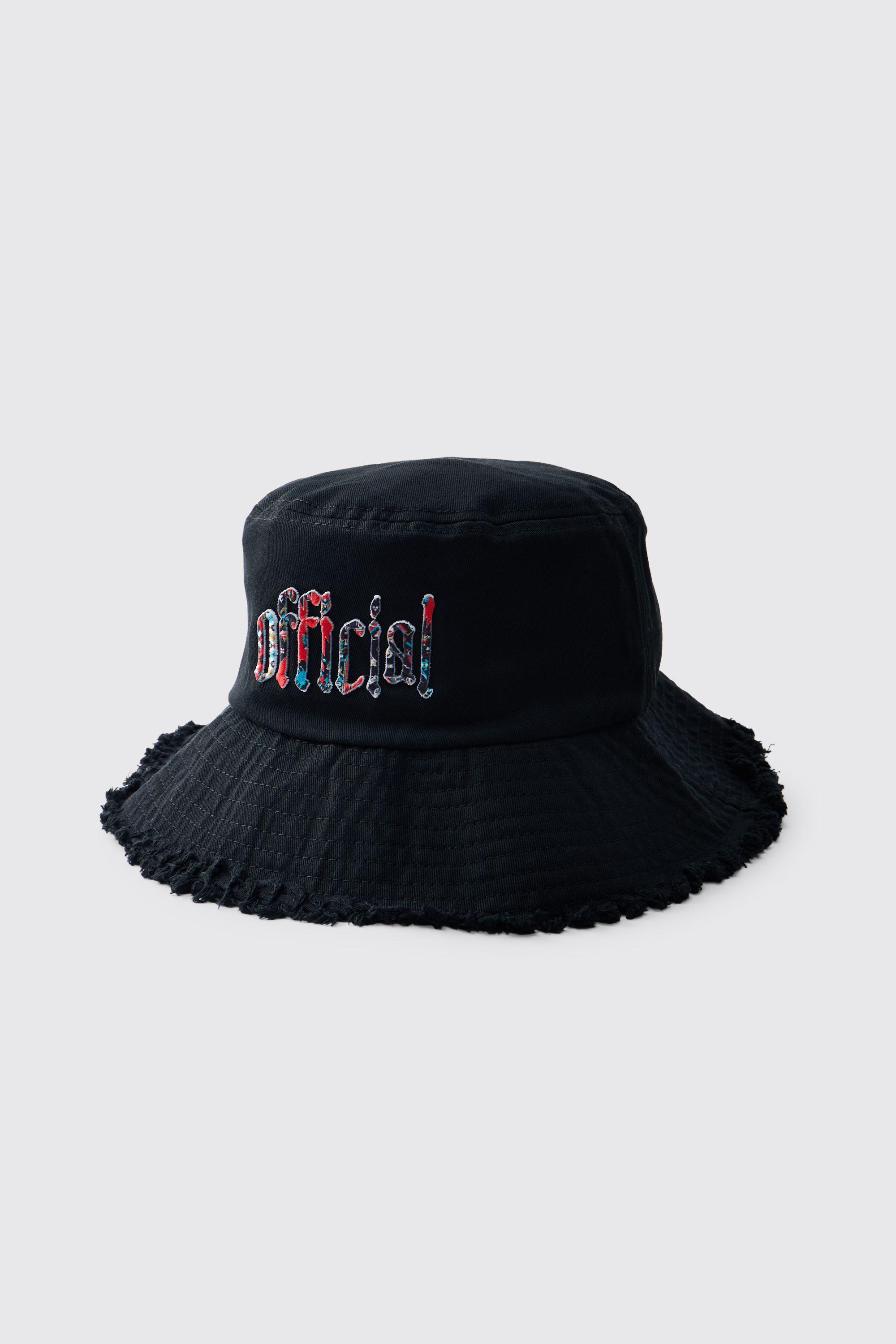 Bucket Hat With Distressed Edge Brim & Tapestry Applique by BOOHOOMAN