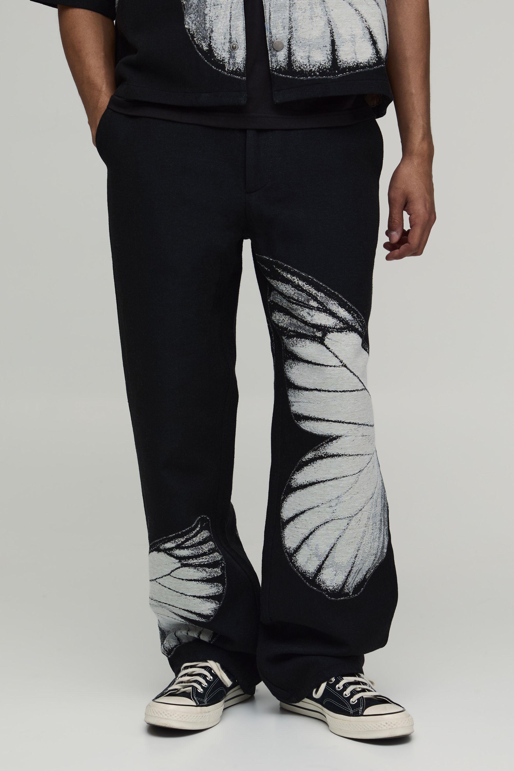 Butterfly Tapestry Relaxed Fit Fixed Waist Trouser by BOOHOOMAN