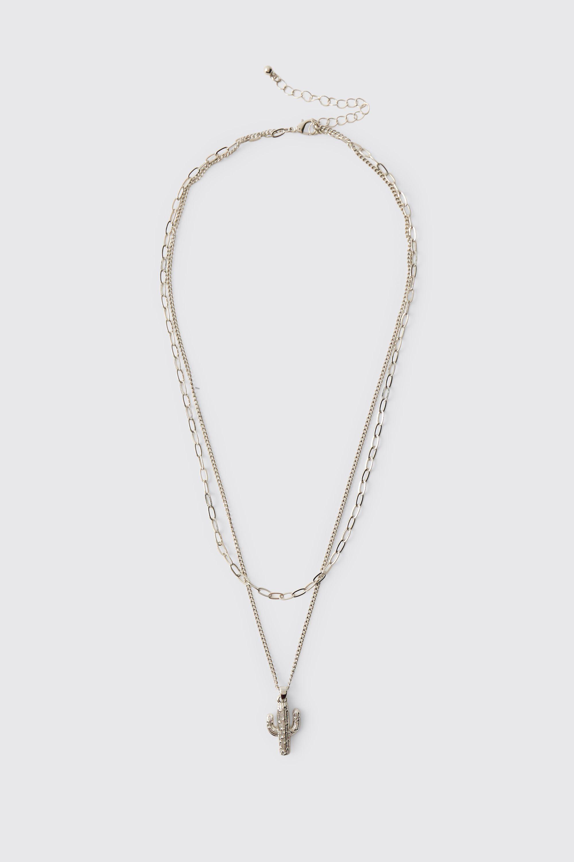 Cactus Pendant Layered Necklace by BOOHOOMAN