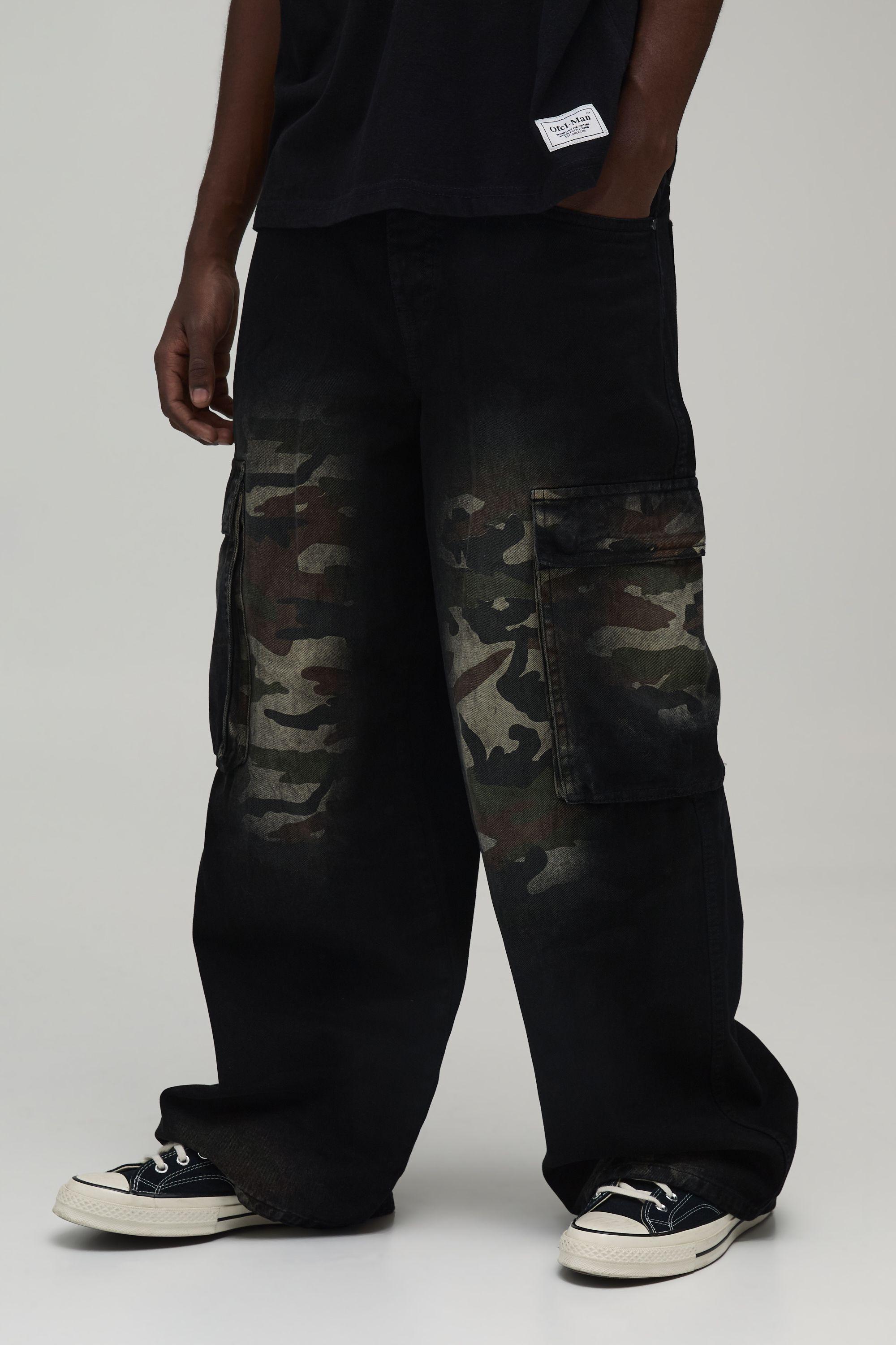 Camo Overdye Baggy Cargo Jeans by BOOHOOMAN