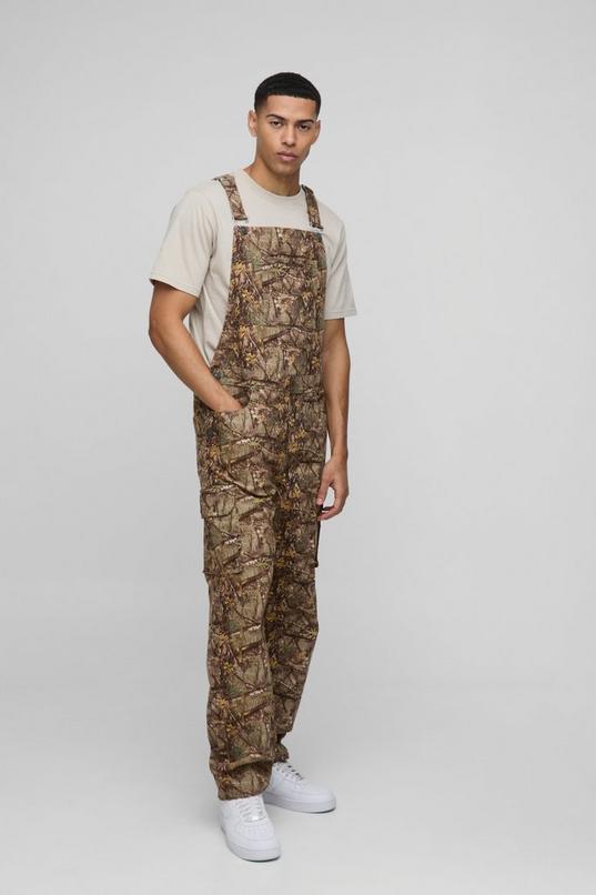 Camo Relaxed Fit Cargo Dungarees by BOOHOOMAN