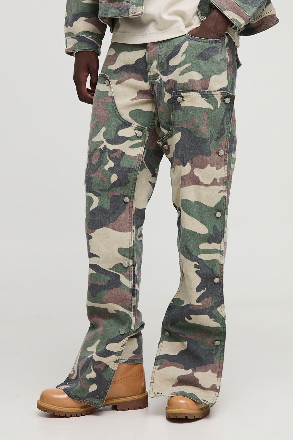 Camo Removable Carpenter Panel Extreme Stacked Straight Fit Jeans by BOOHOOMAN