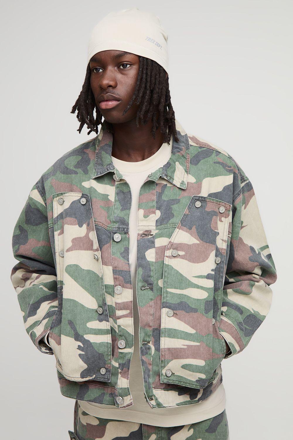 Camo Removable Carpenter Panel Regular Fit Denim Jacket by BOOHOOMAN