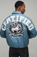 Certified Applique Croc PU Varsity Jacket by BOOHOOMAN Certified Applique Croc PU Varsity Jacket by BOOHOOMAN