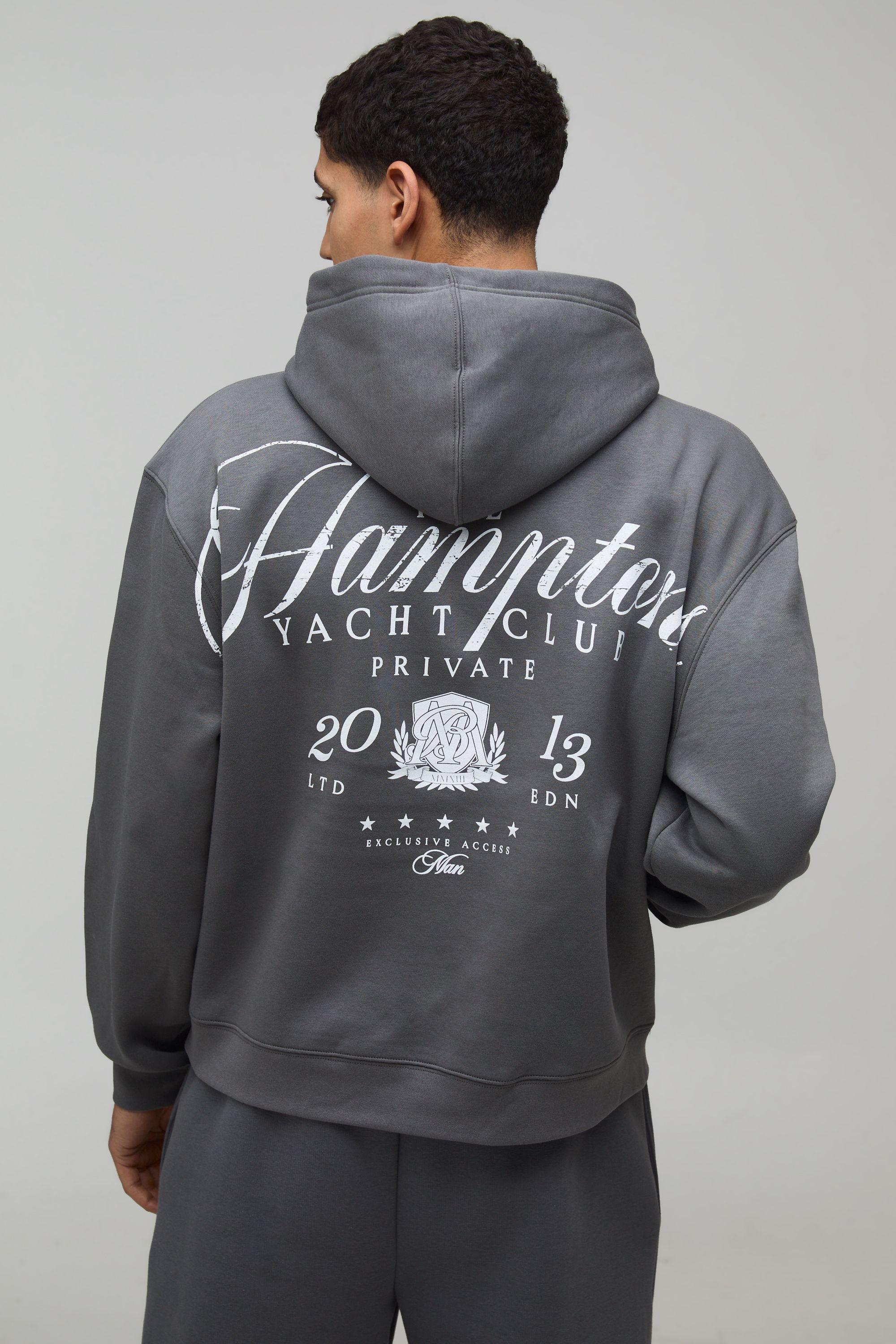 Charcoal Oversized Boxy Hamptons Over Seams Printed Hoodie by BOOHOOMAN