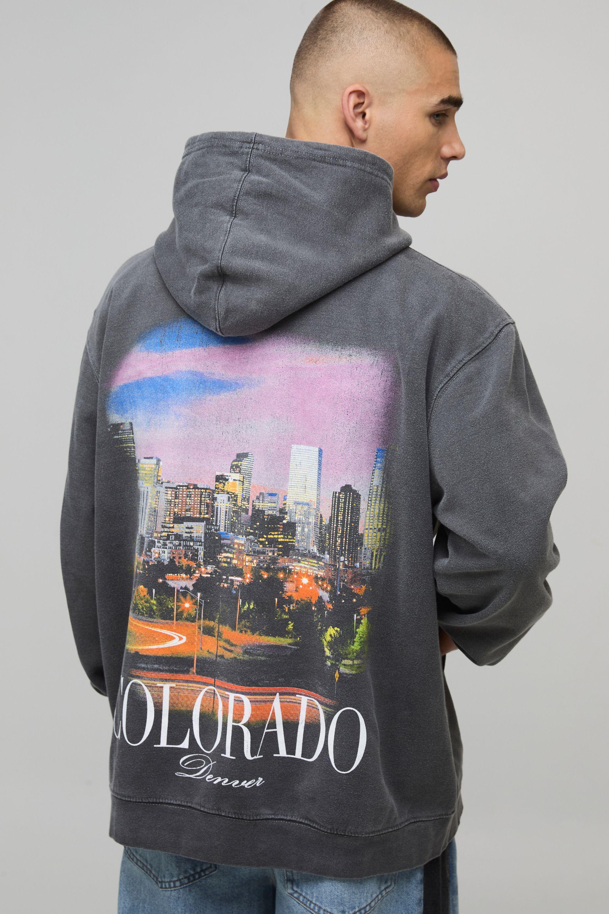 Charcoal Oversized Colorado Washed Location Print Hoodie by BOOHOOMAN