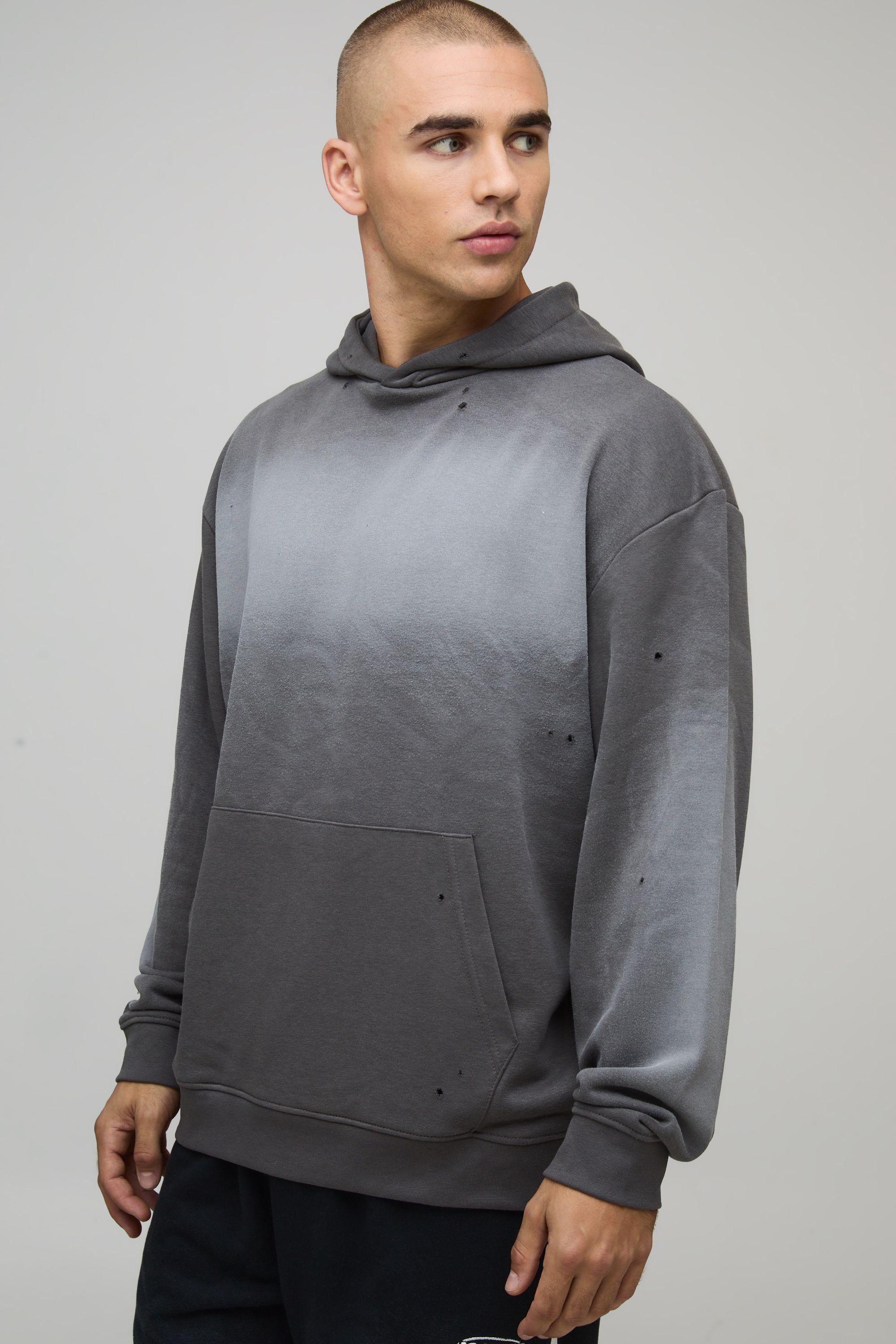 Charcoal Oversized Washed  Loopback Hoodie by BOOHOOMAN