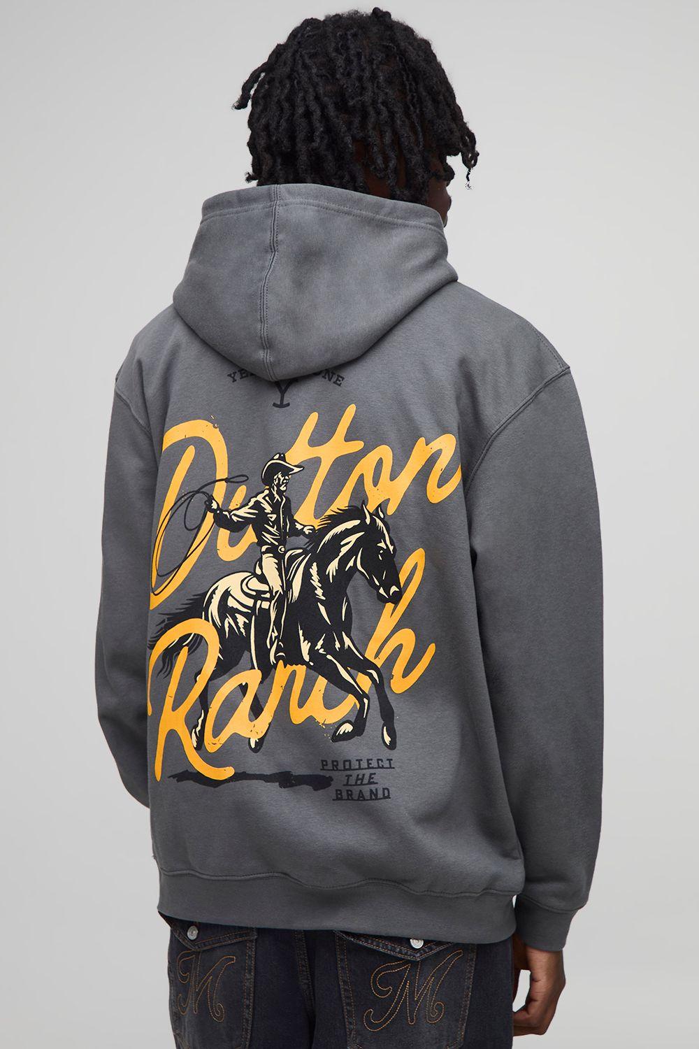 Charcoal Oversized Yellowstone Dutton Ranch License Printed Hoodie by BOOHOOMAN