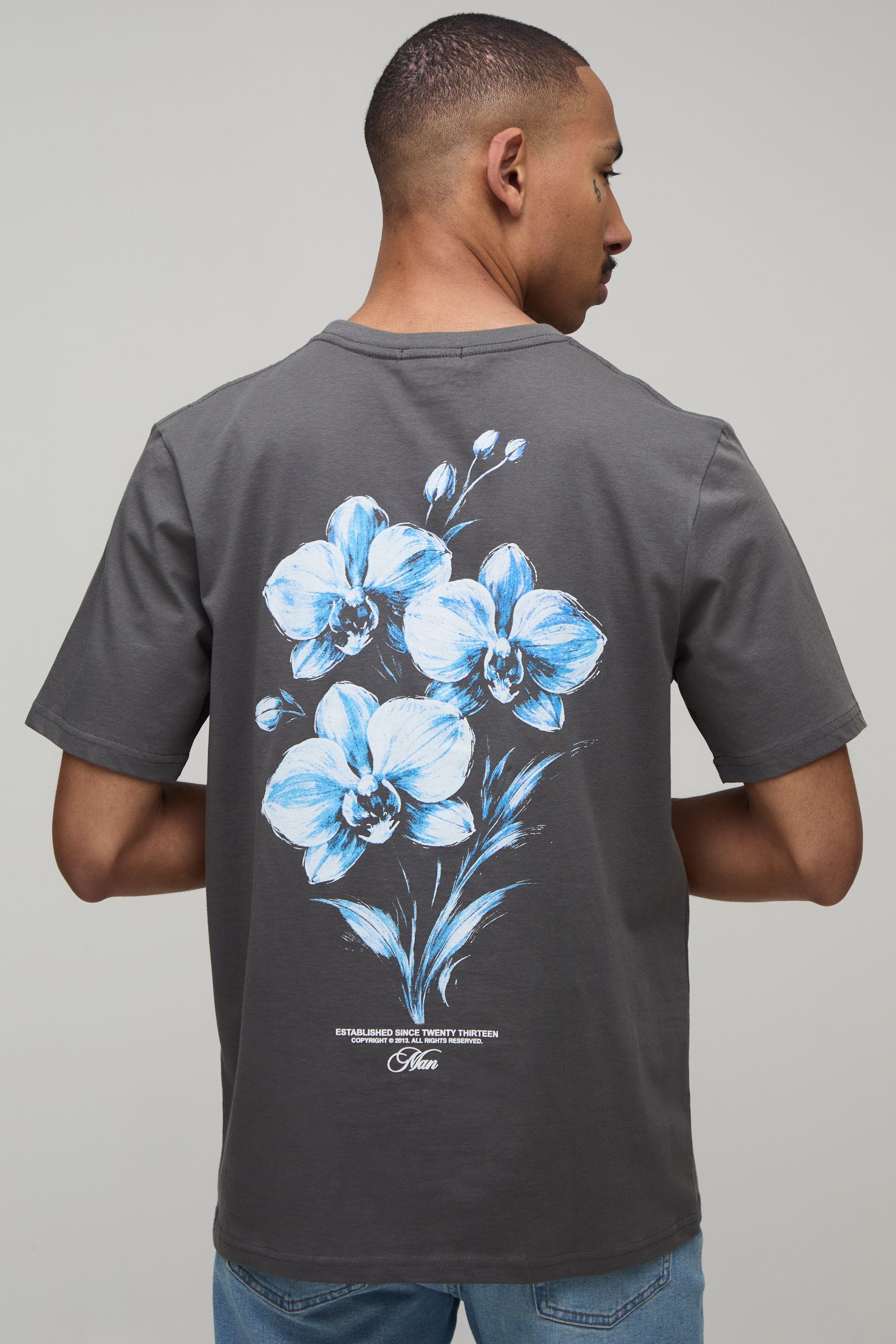 Charcoal Regular Floral Print T-Shirt by BOOHOOMAN