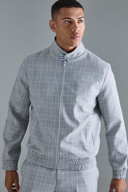 Check High Neck Zip Up Smart Bomber Jacket by BOOHOOMAN
