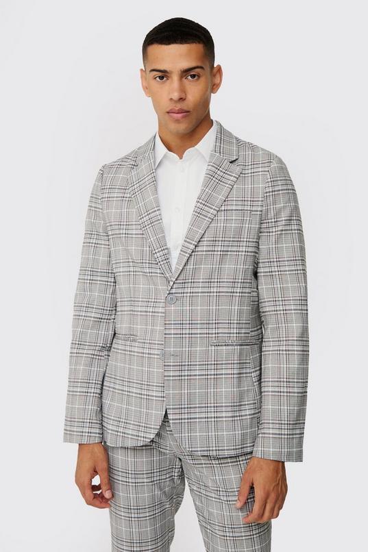 Check Weave Slim Fit Suit Jacket by BOOHOOMAN