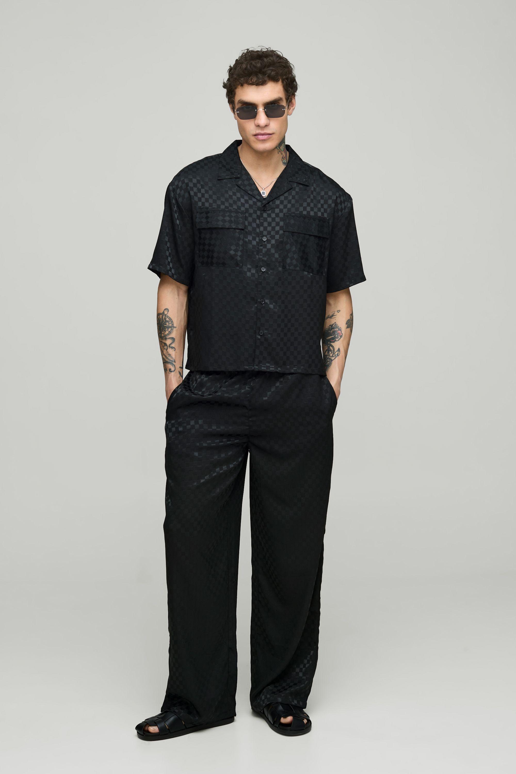 Checked Satin Oversized Shirt & Trouser Set by BOOHOOMAN