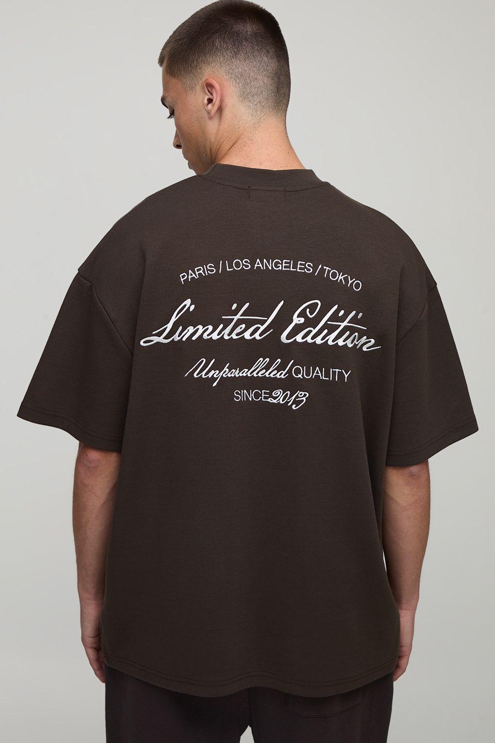 Chocolate Oversized Extended Neck Super Heavyweight Limited Edition Embroidered T-Shirt by BOOHOOMAN