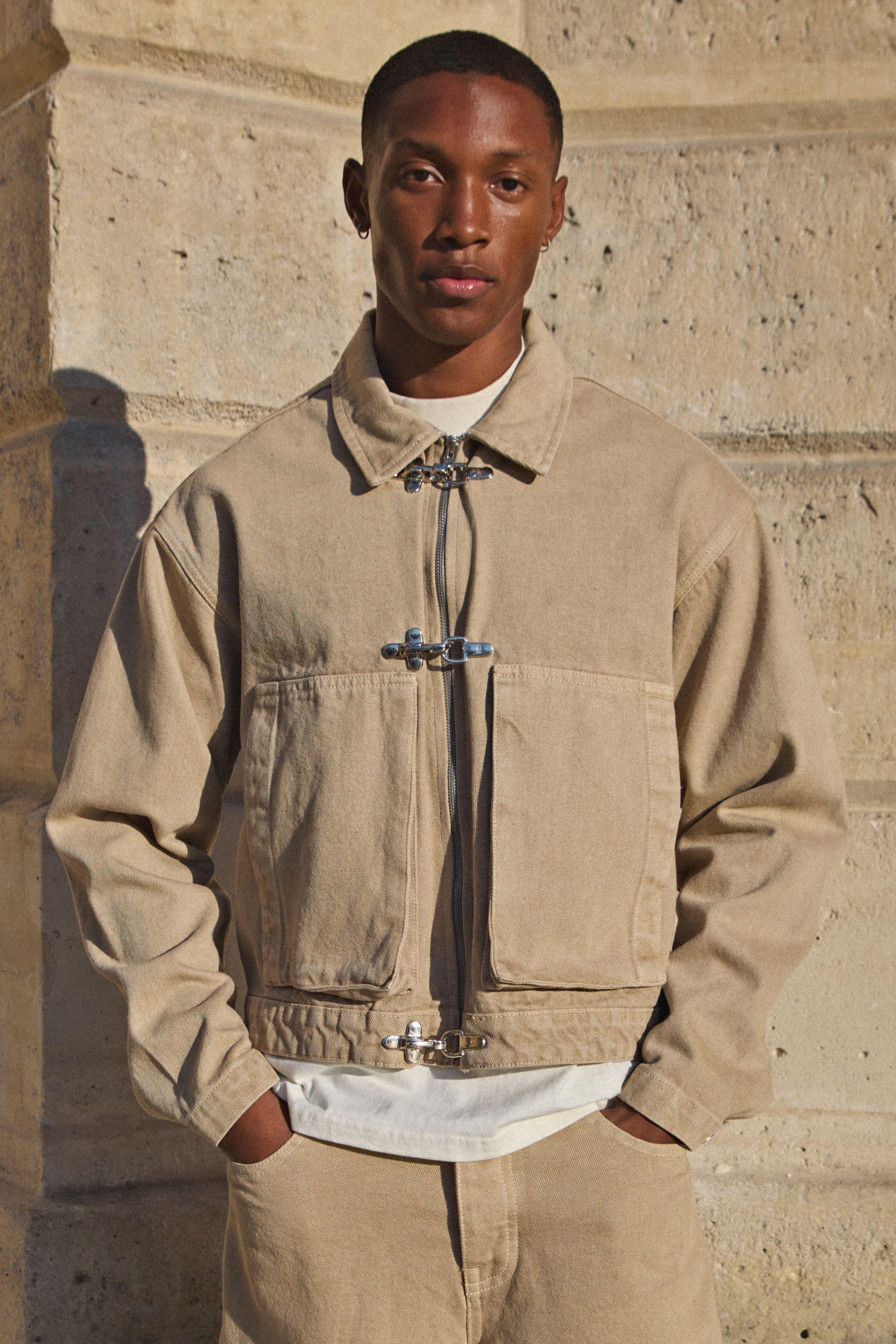 Clasp Detail Boxy Denim Co-Ord Jacket by BOOHOOMAN