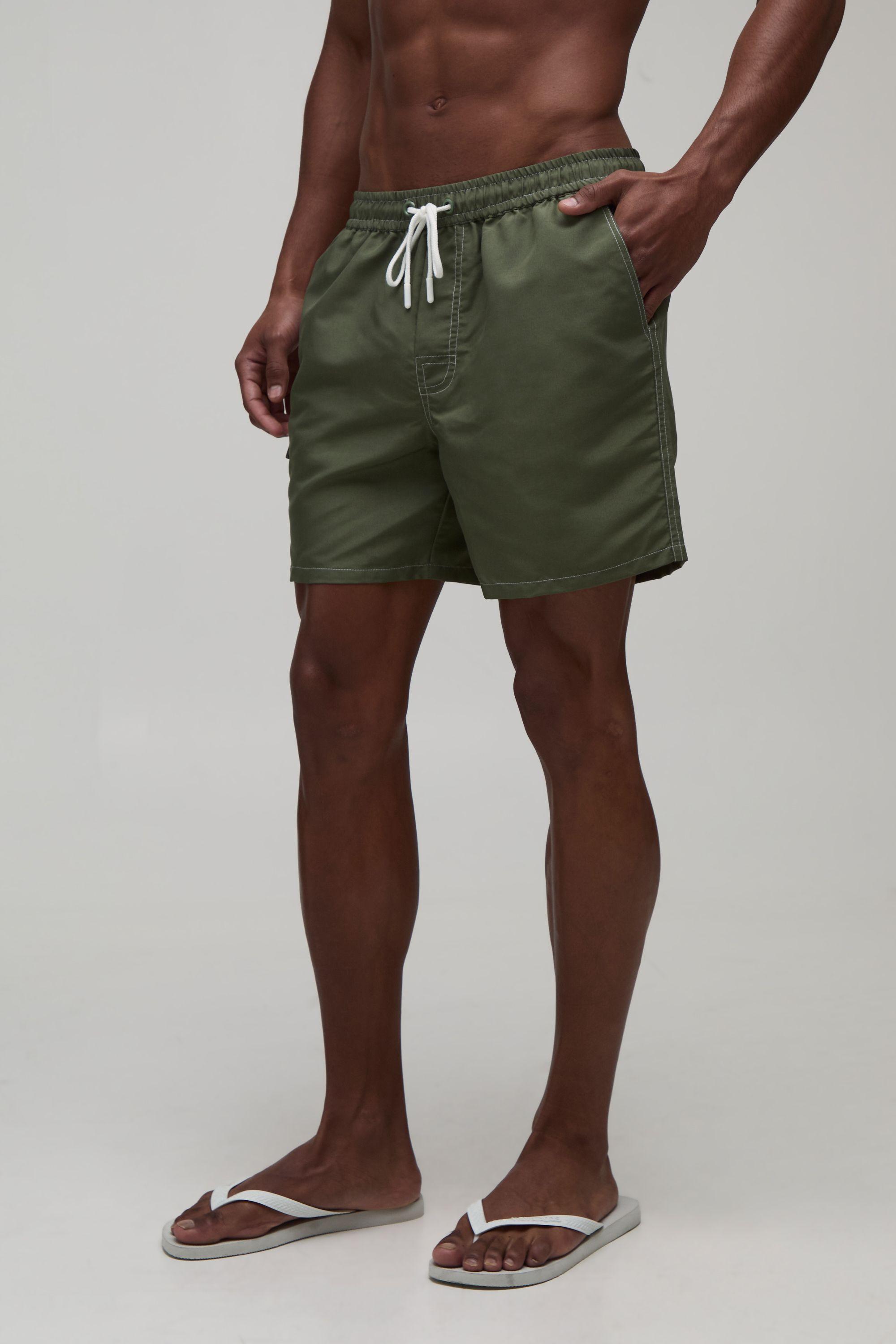 Constrast Stitch Cargo Pocket Mid Length Swim Short by BOOHOOMAN