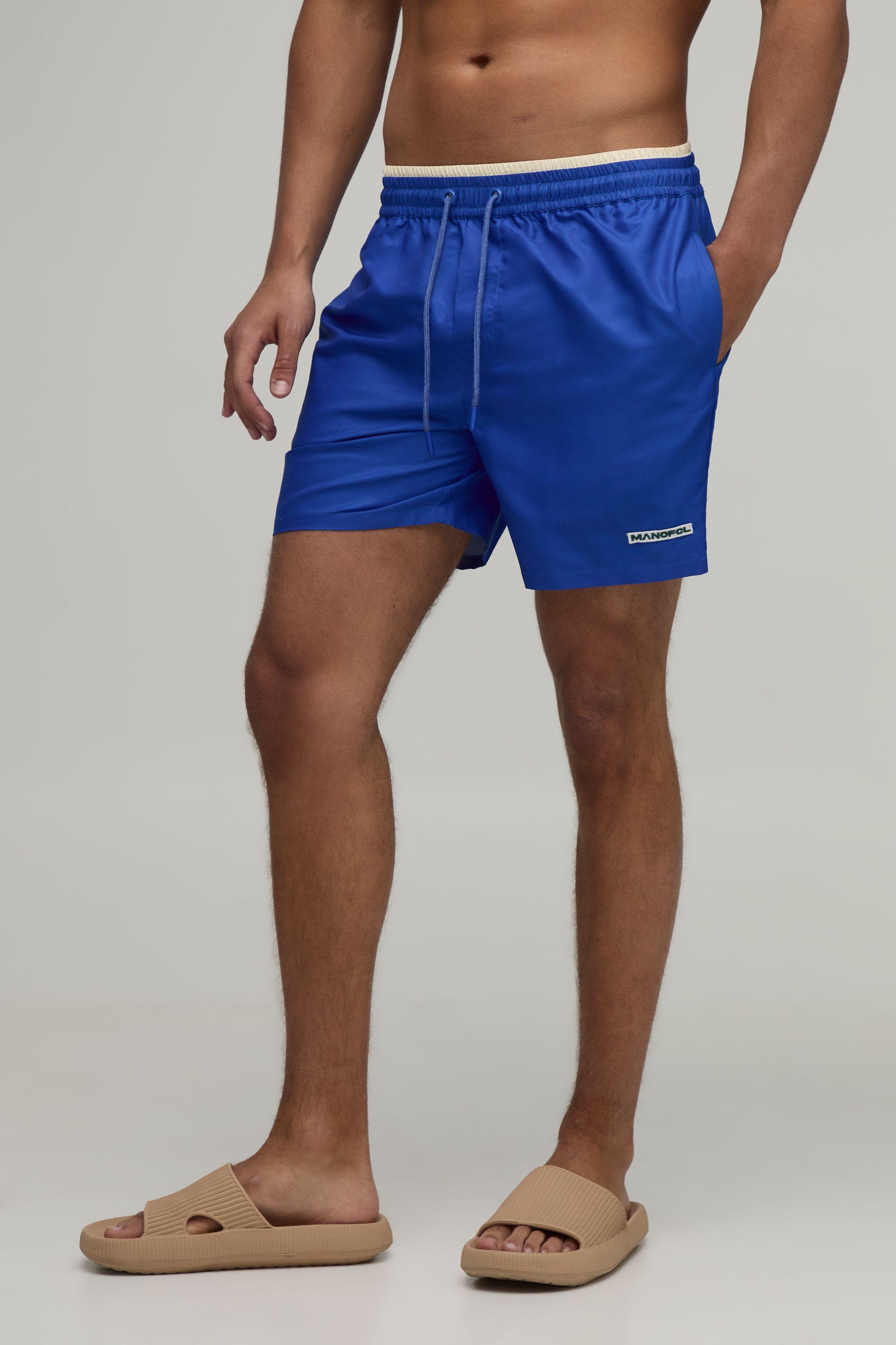 Contrast Double Waistband Mid Length Swim Short by BOOHOOMAN