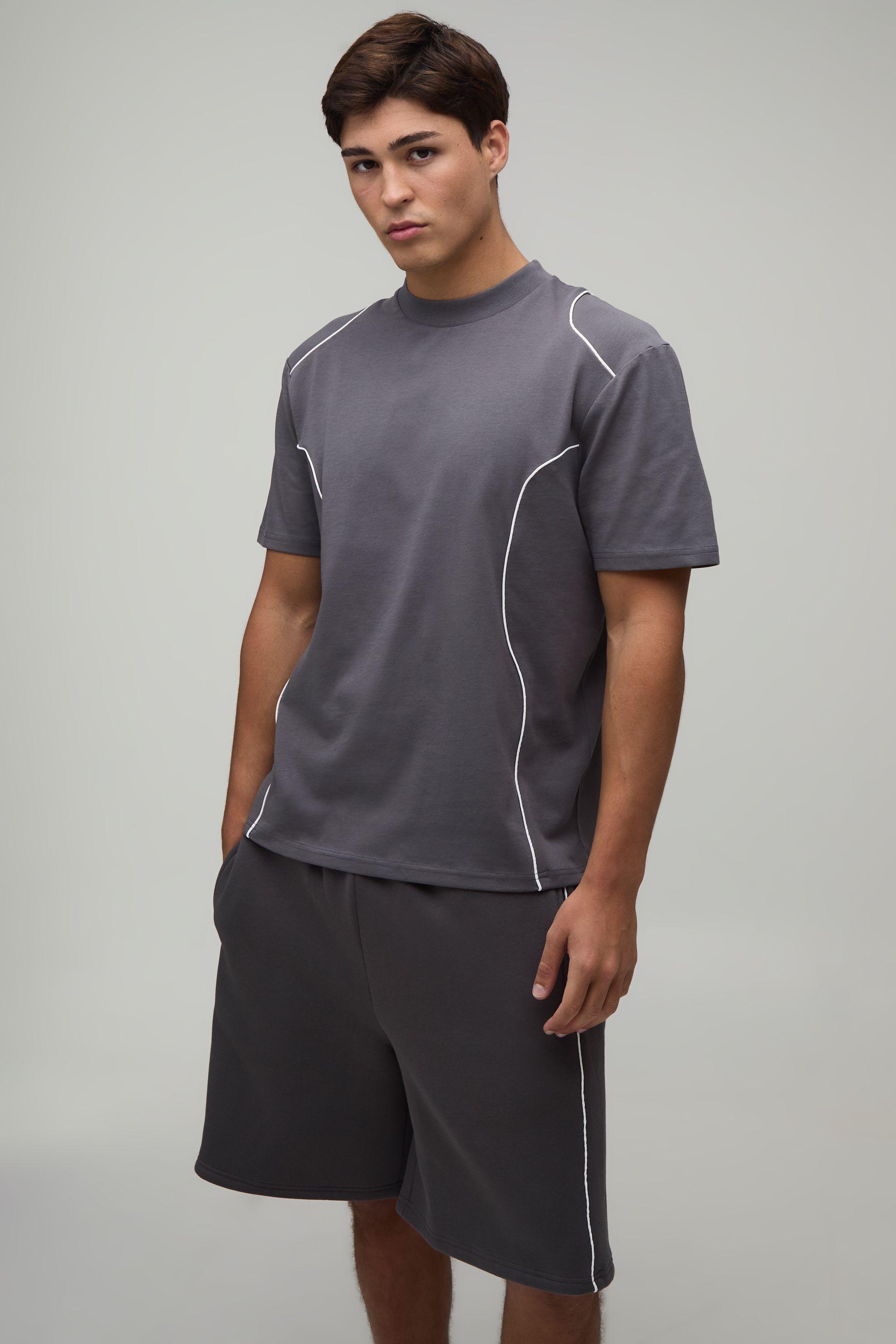 Contrast Piping Panelled Regular Fit T-Shirt & Baggy Short Set by BOOHOOMAN