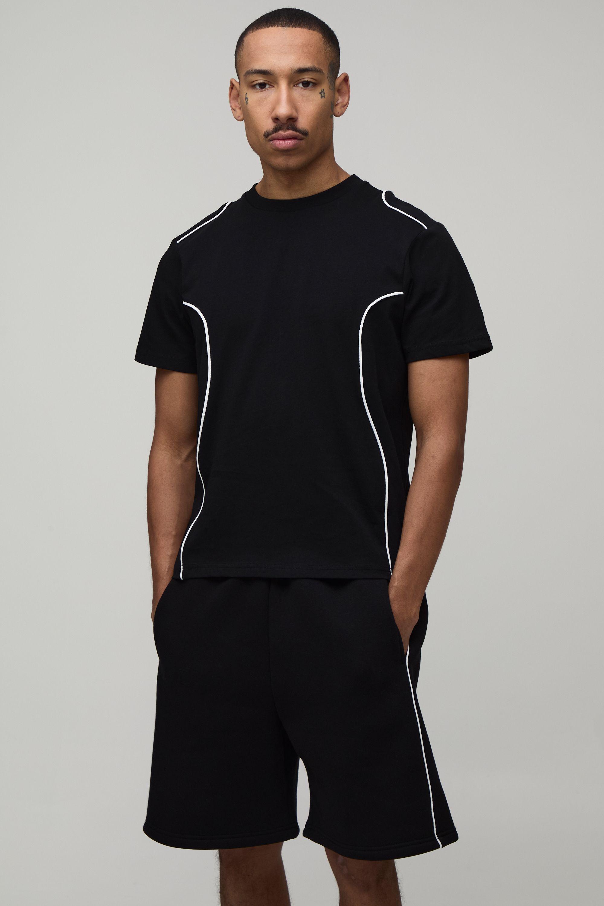 Contrast Piping Panelled Regular Fit T-Shirt & Baggy Short Set by BOOHOOMAN
