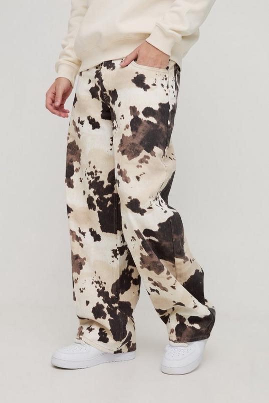 Cow Print Baggy Fit Jeans by BOOHOOMAN