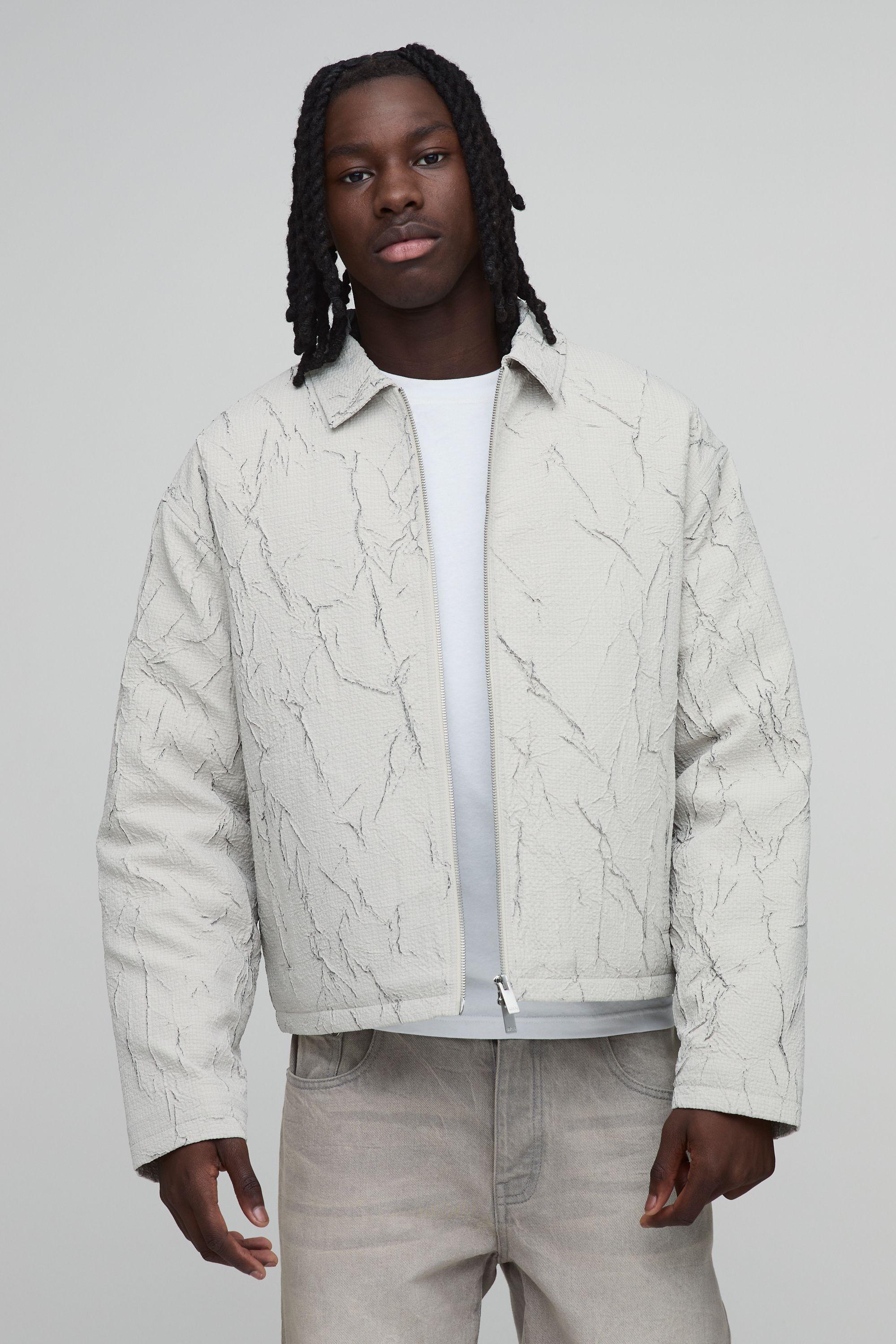 Creased Textured Harrington Jacket by BOOHOOMAN