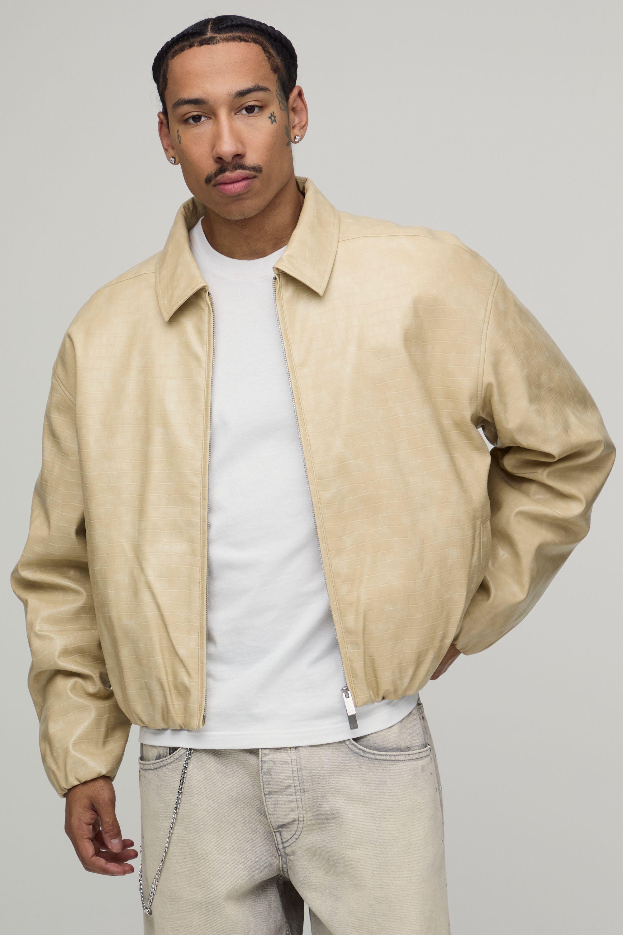 Croc PU Elasticated Hem Harrington Jacket by BOOHOOMAN