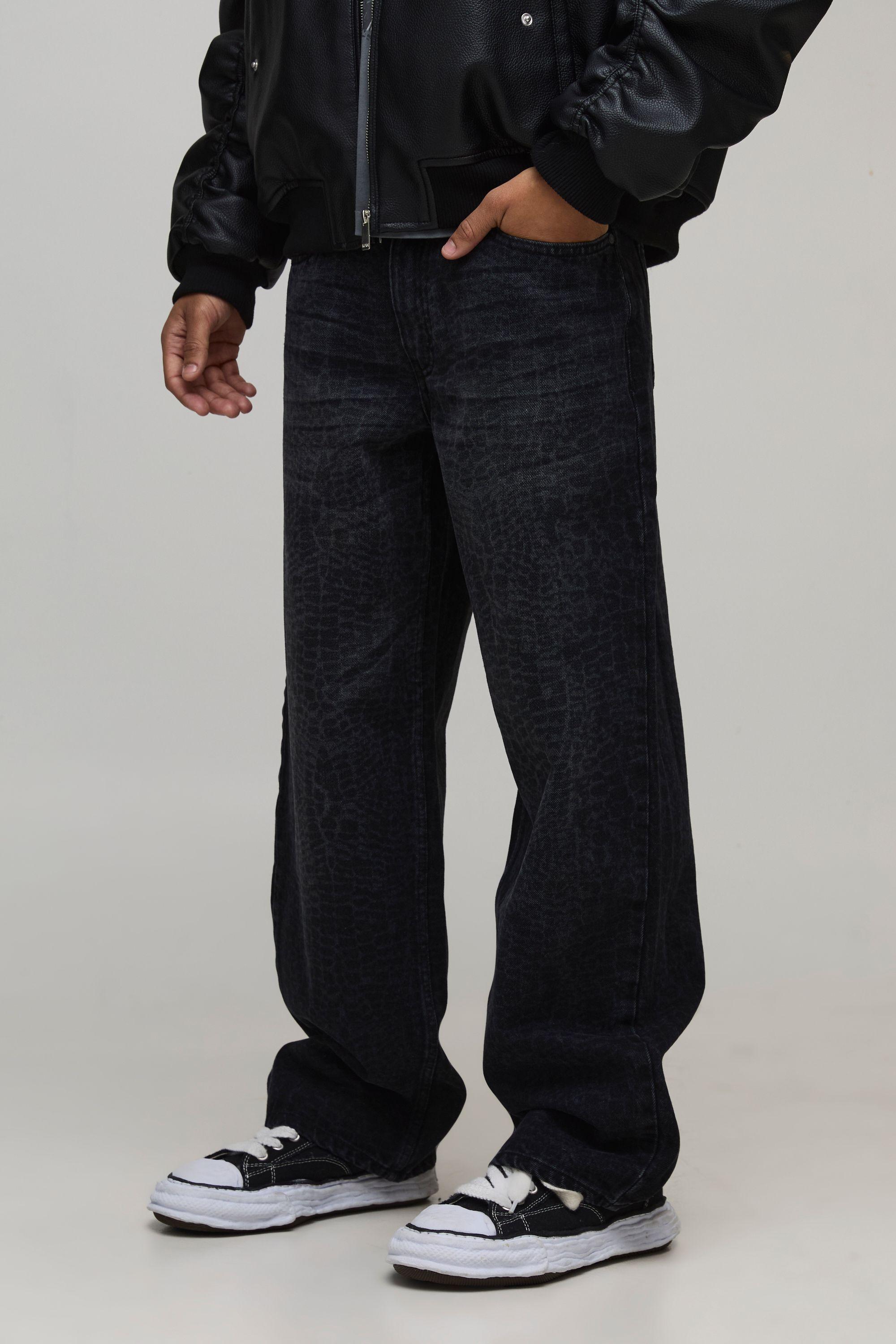 Croc Print Relaxed Fit Jeans by BOOHOOMAN
