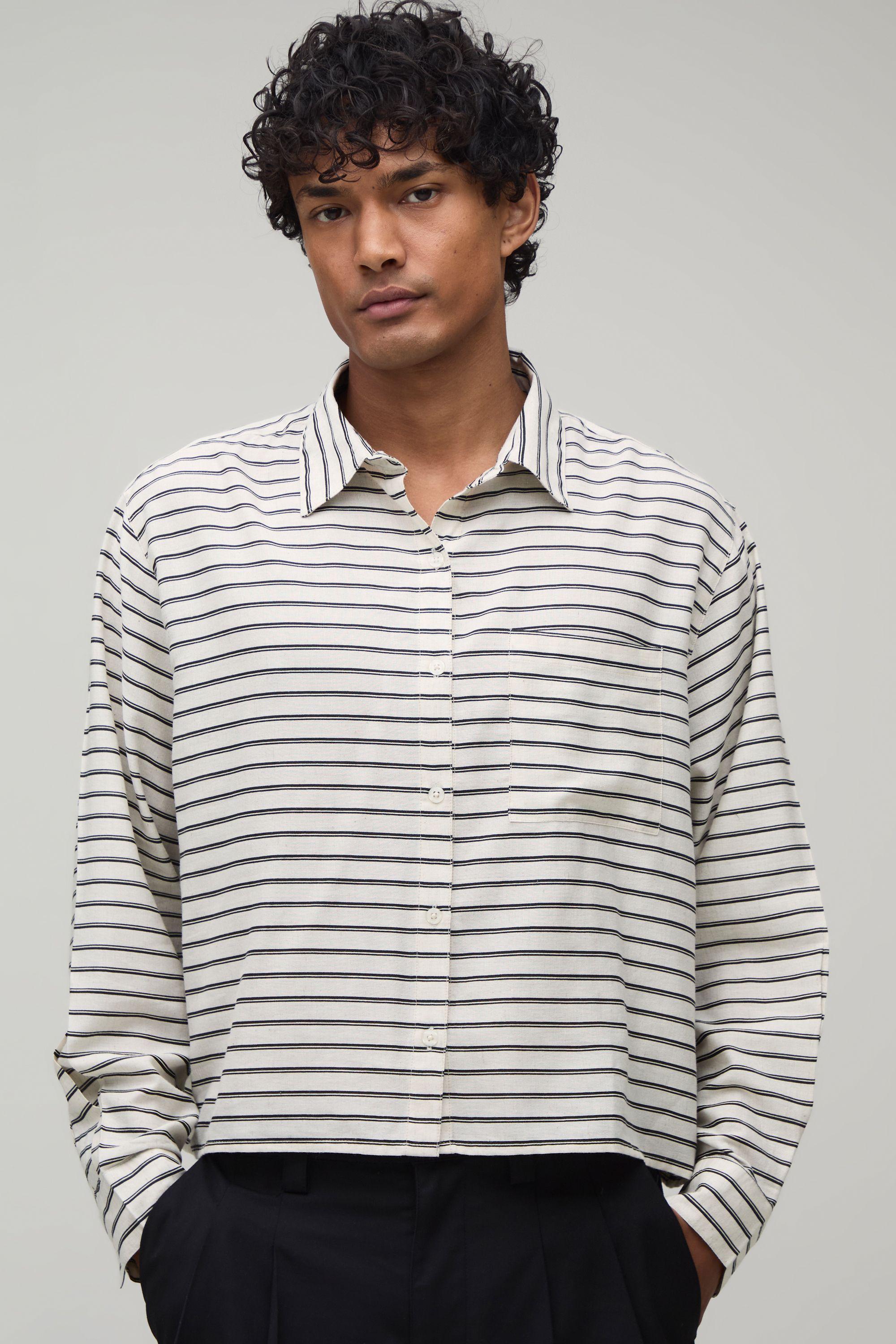 Cropped Boxy Oversized Stripe Shirt by BOOHOOMAN