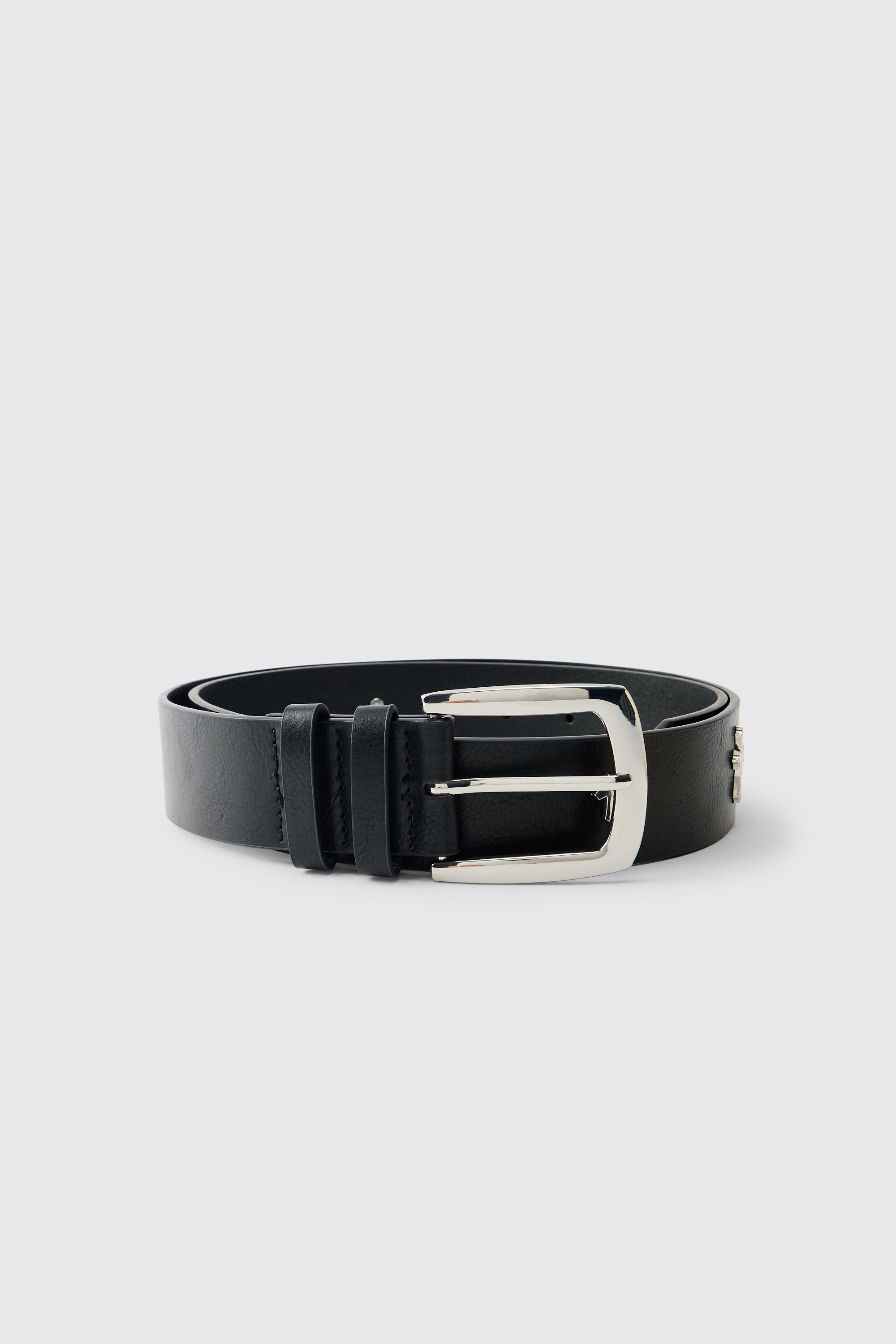 Cross Studded PU Belt by BOOHOOMAN
