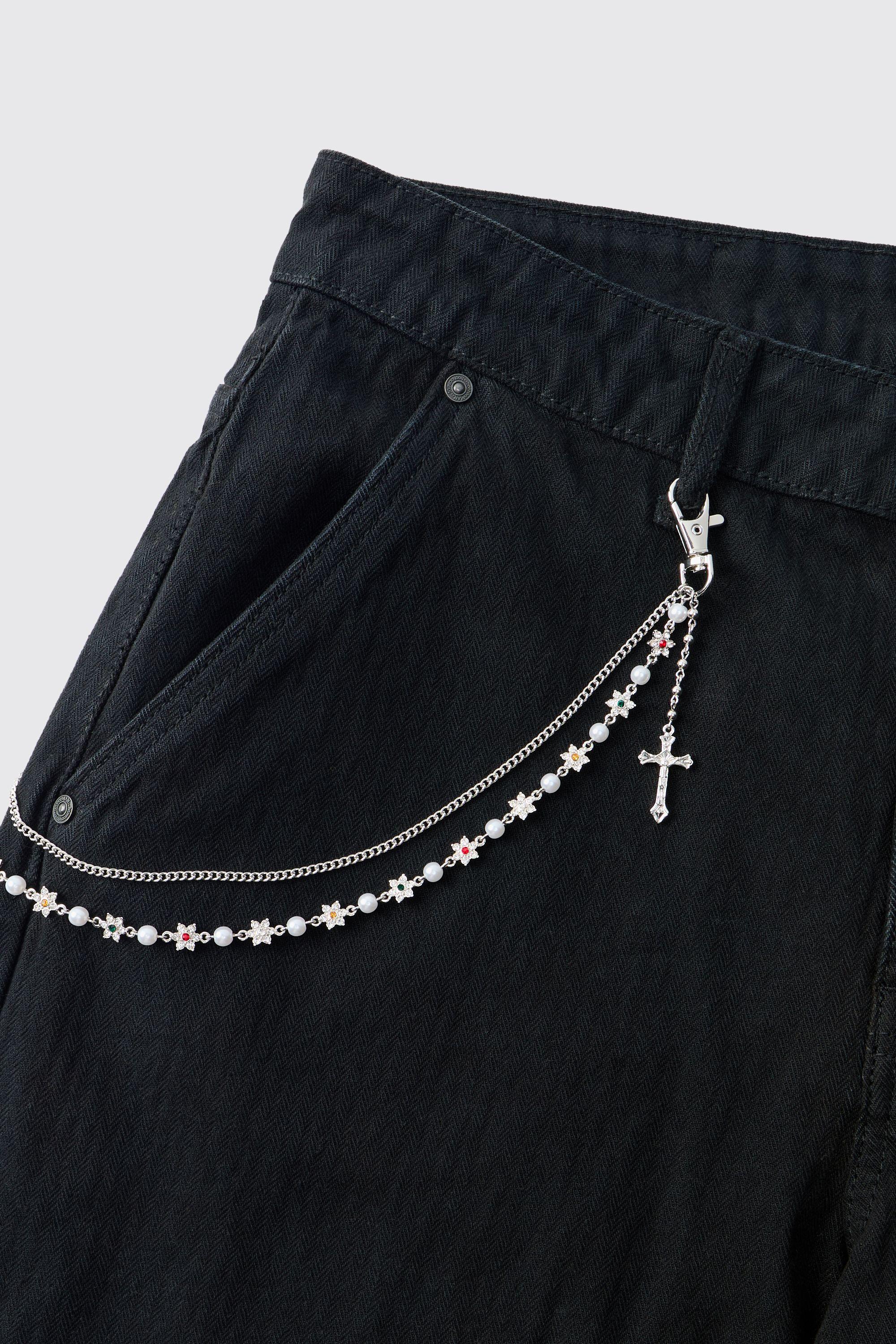 Dangling Cross and Multi Bead Jean Chain by BOOHOOMAN