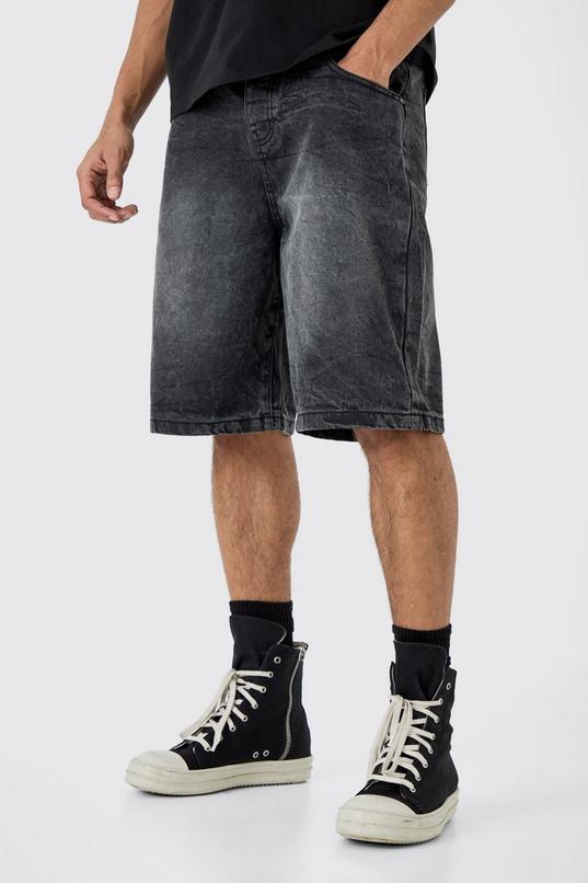 Denim Jorts In Washed Black by BOOHOOMAN