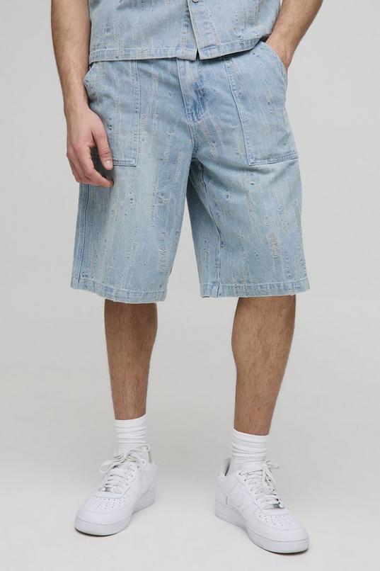 Distressed Denim Jorts by BOOHOOMAN