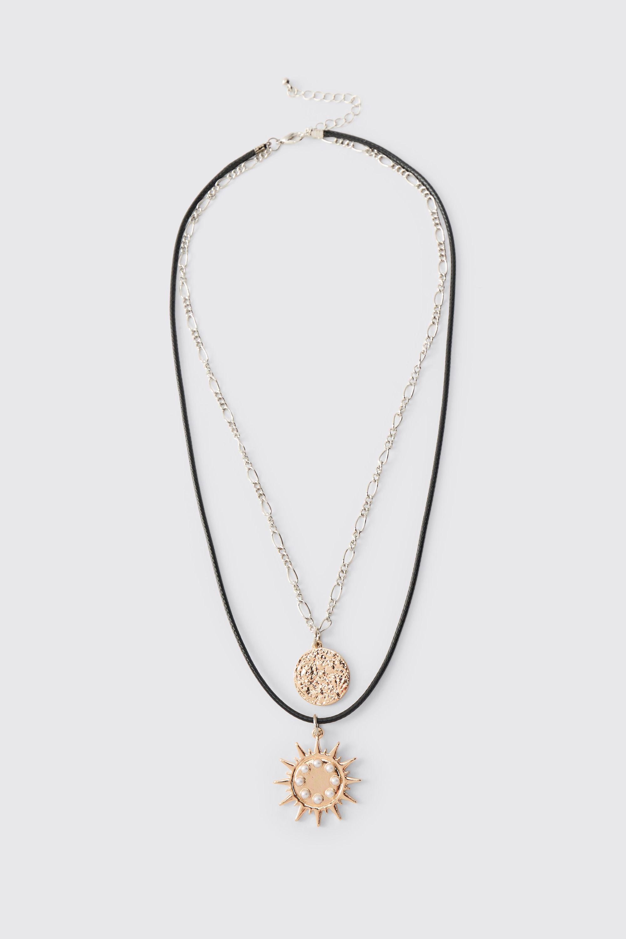 Double-Layered Necklace with Sunburst and Medallion by BOOHOOMAN