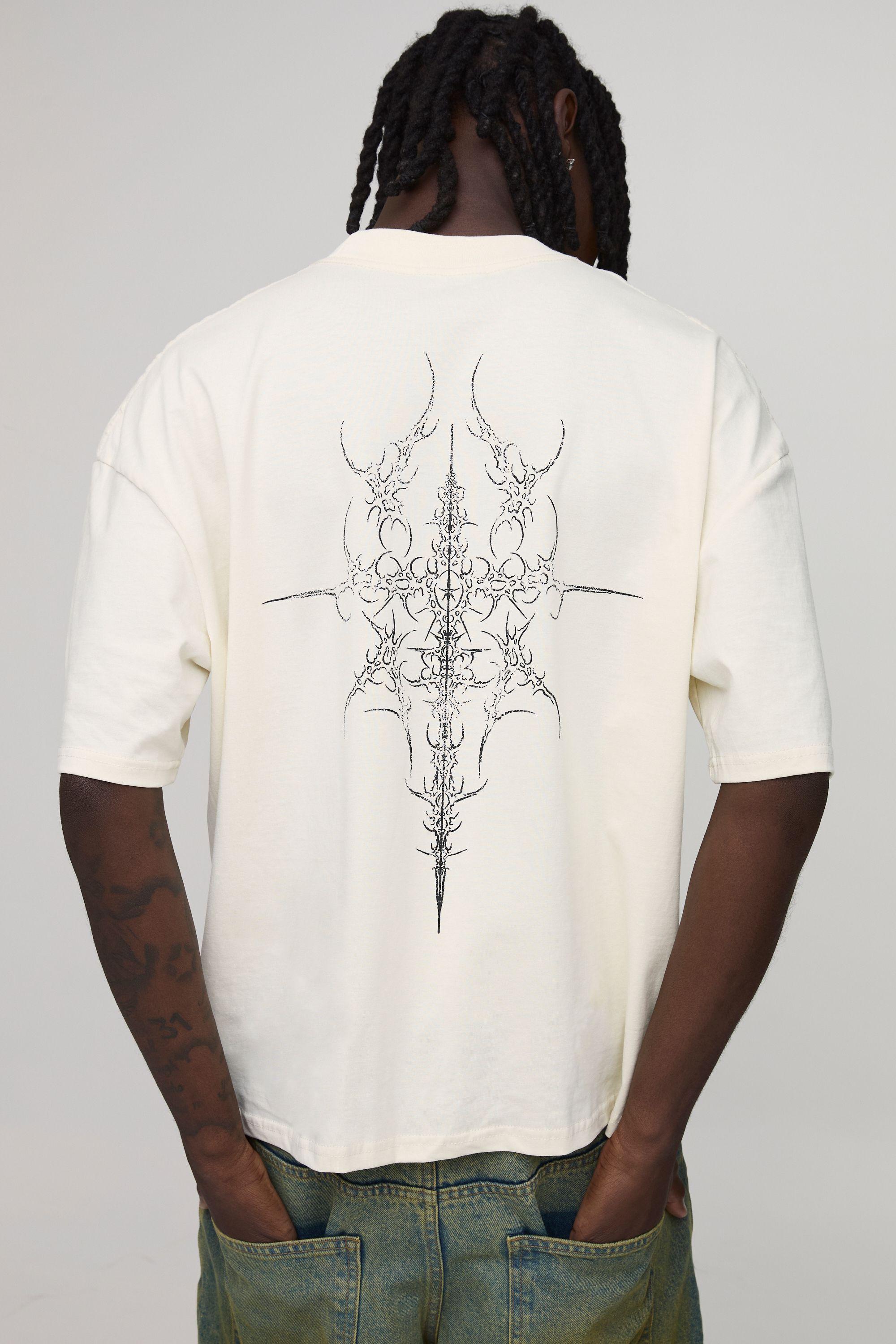 Ecru Oversized Boxy Extended Neck Grunge Stencil T-Shirt by BOOHOOMAN