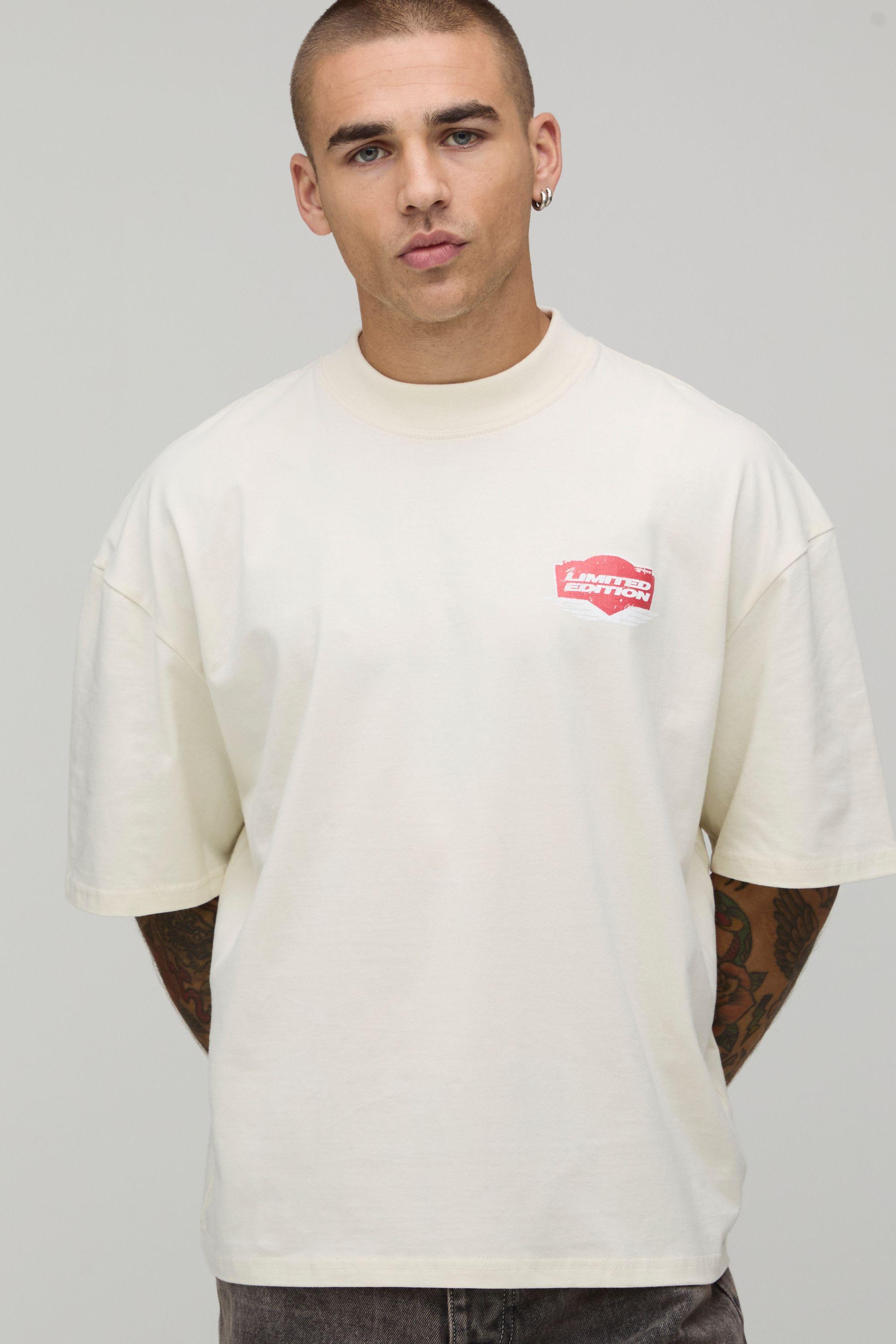 Ecru Oversized Boxy Printed T-Shirt by BOOHOOMAN