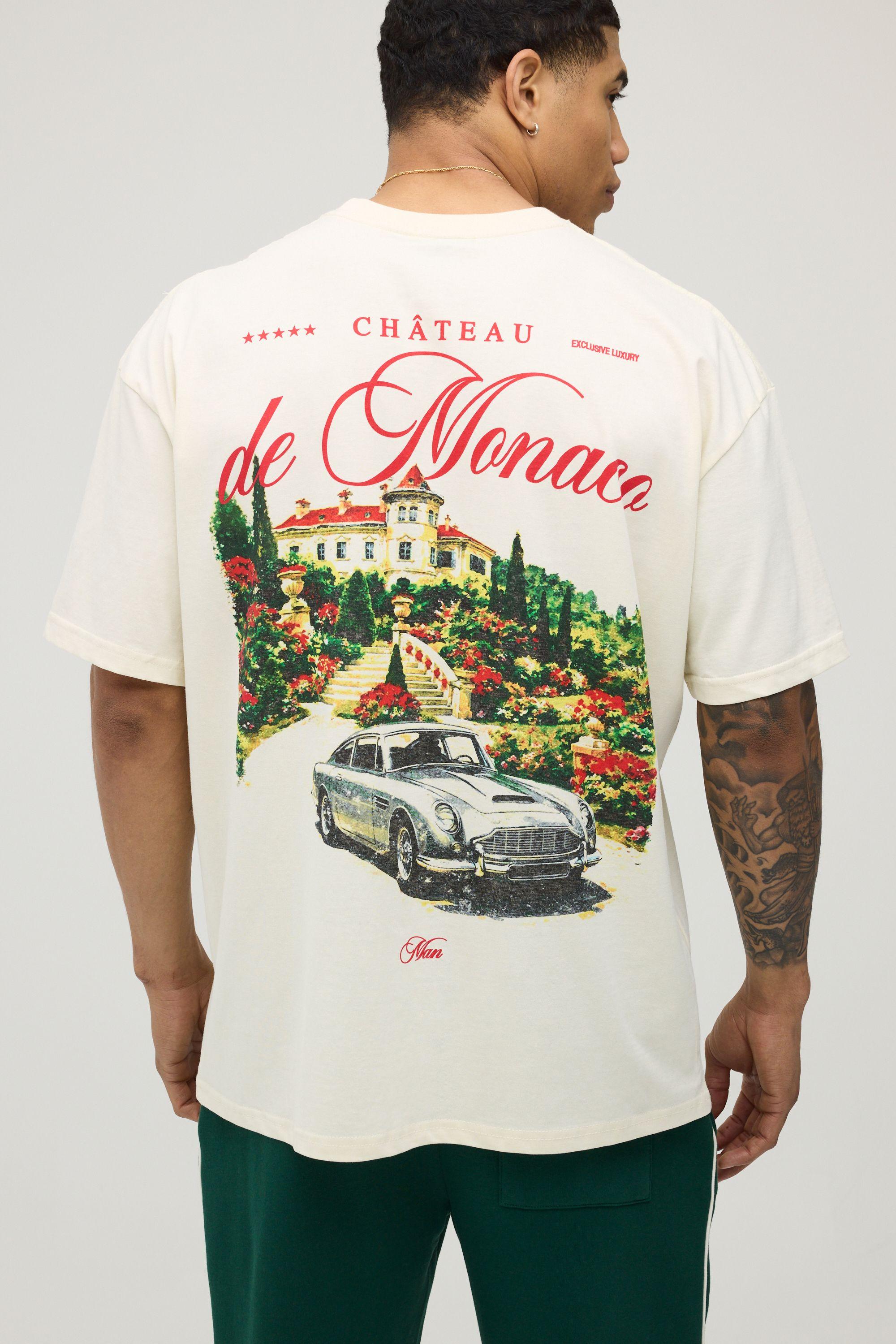 Ecru Oversized De Monaco Print T-Shirt by BOOHOOMAN