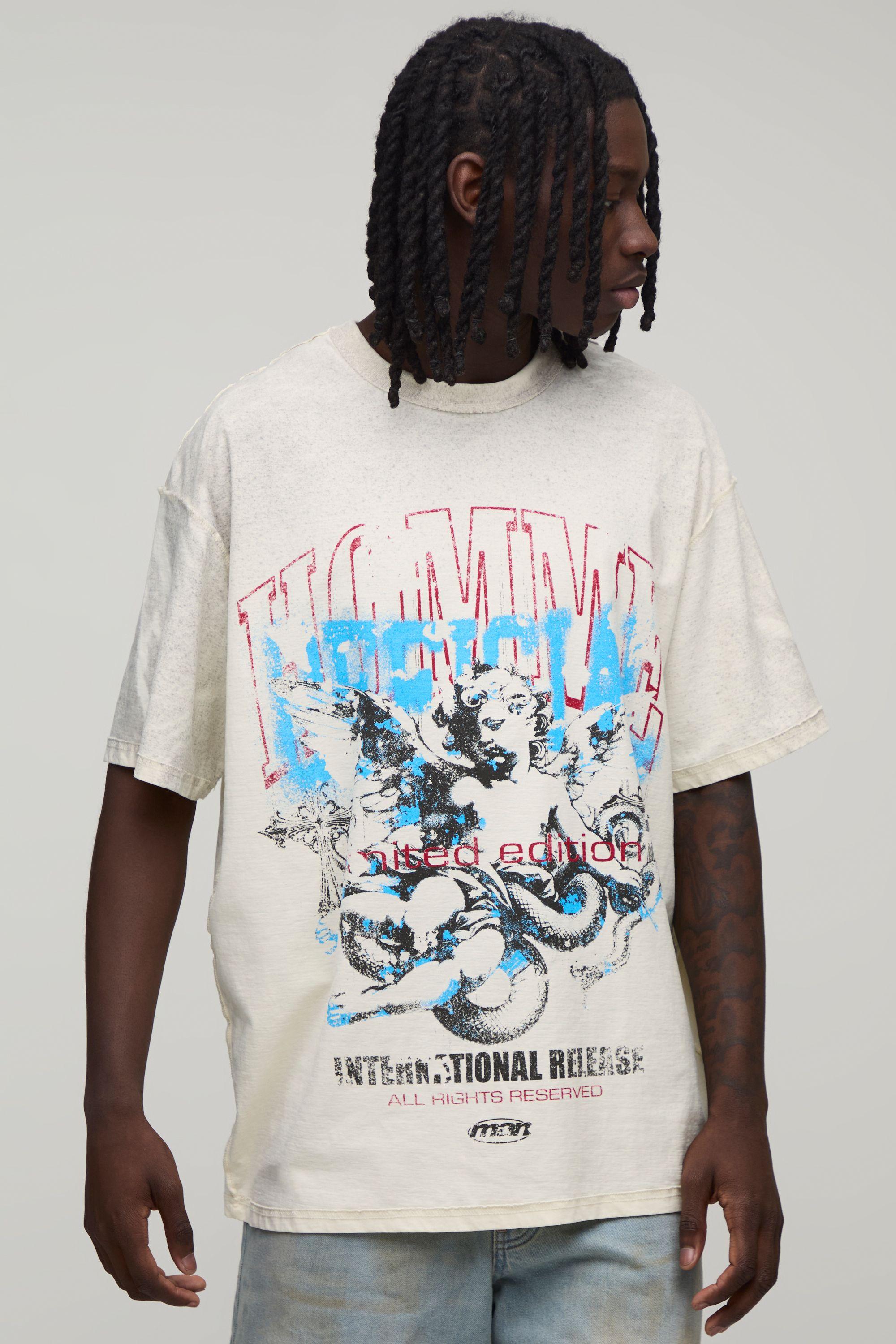 Ecru Oversized Exposed Seam Renaissance Spray Wash T-Shirt by BOOHOOMAN